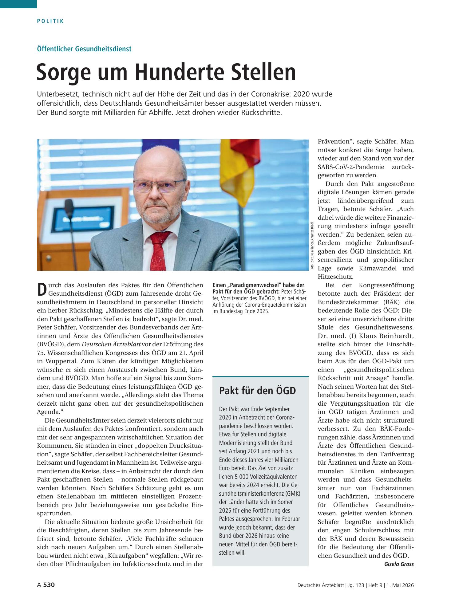 Vorschauseite 1: Öffentlicher Gesundheitsdienst: Sorge um Hunderte Stellen – Deutsches Ärzteblatt