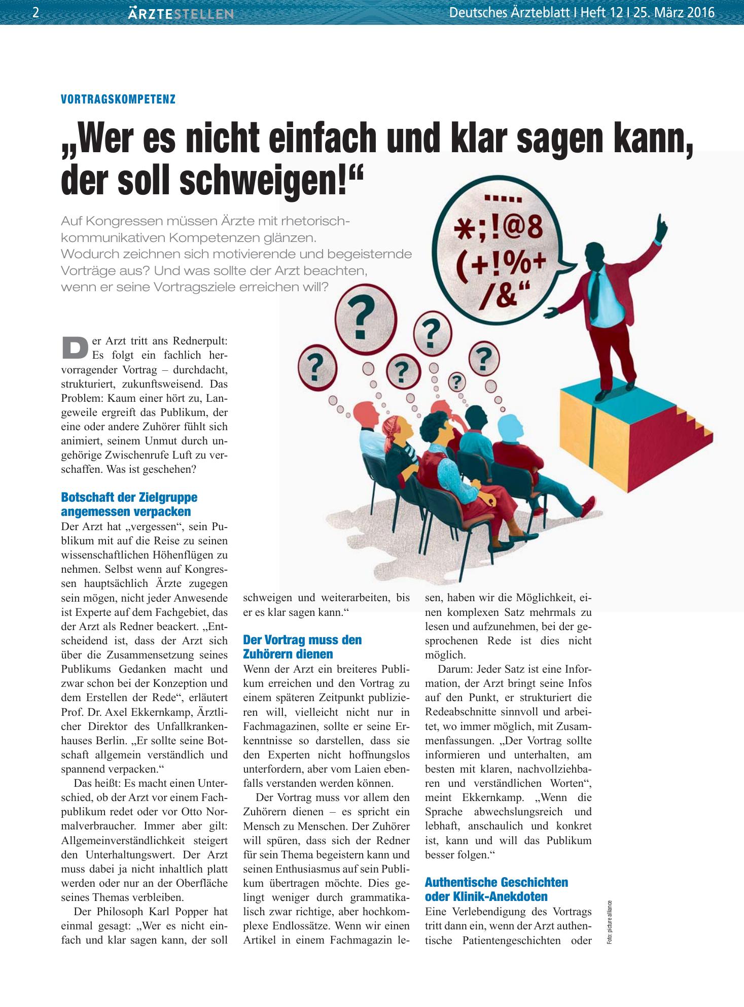 Vorschauseite 1: Vortragskompetenz: „Wer es nicht einfach und klar sagen kann, der soll schweigen!“ – Deutsches Ärzteblatt