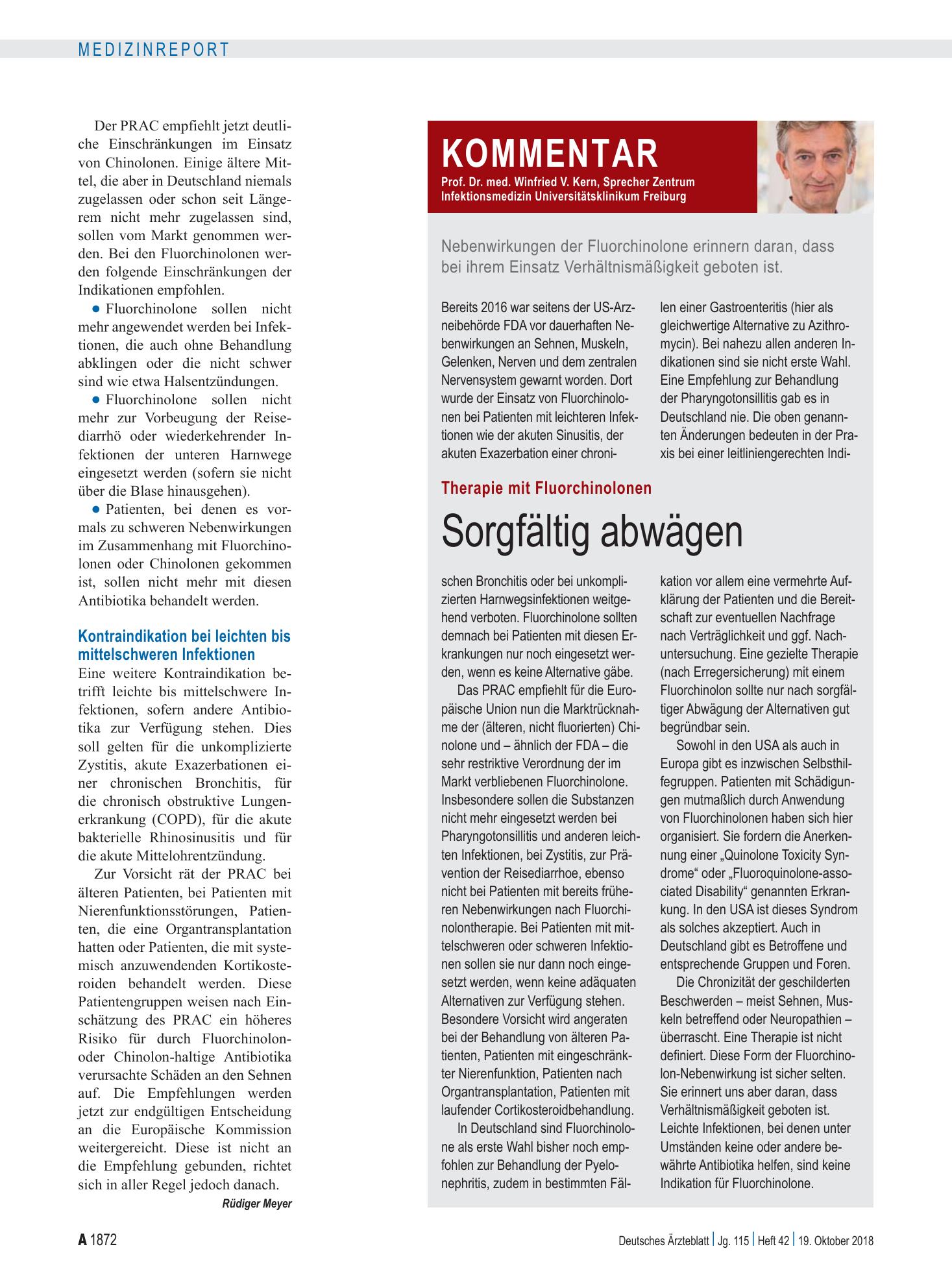 Vorschauseite 1: Therapie mit Fluorchinolonen: Sorgfältig abwägen – Deutsches Ärzteblatt