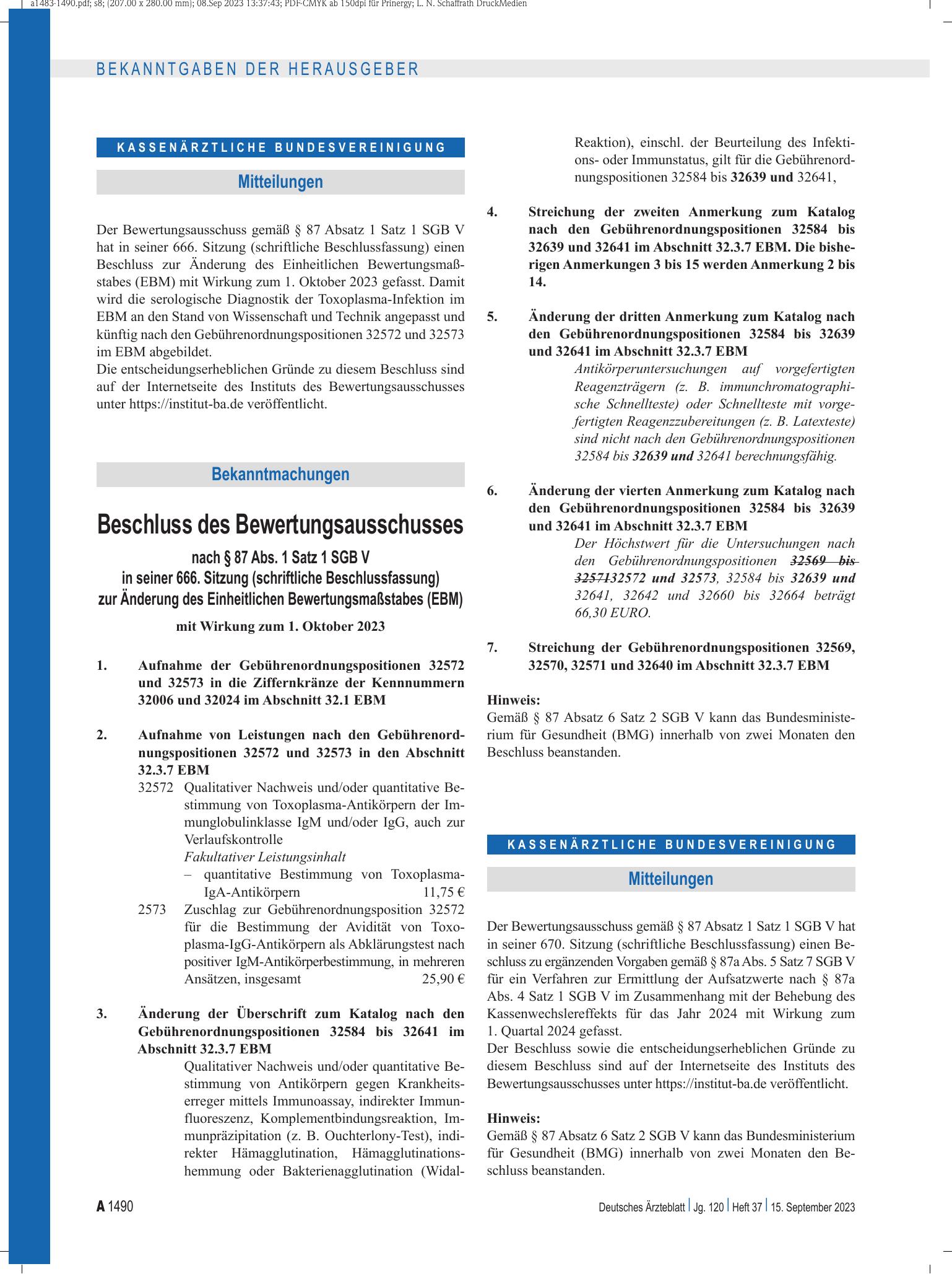 Vorschauseite 1: Mitteilungen – Deutsches Ärzteblatt