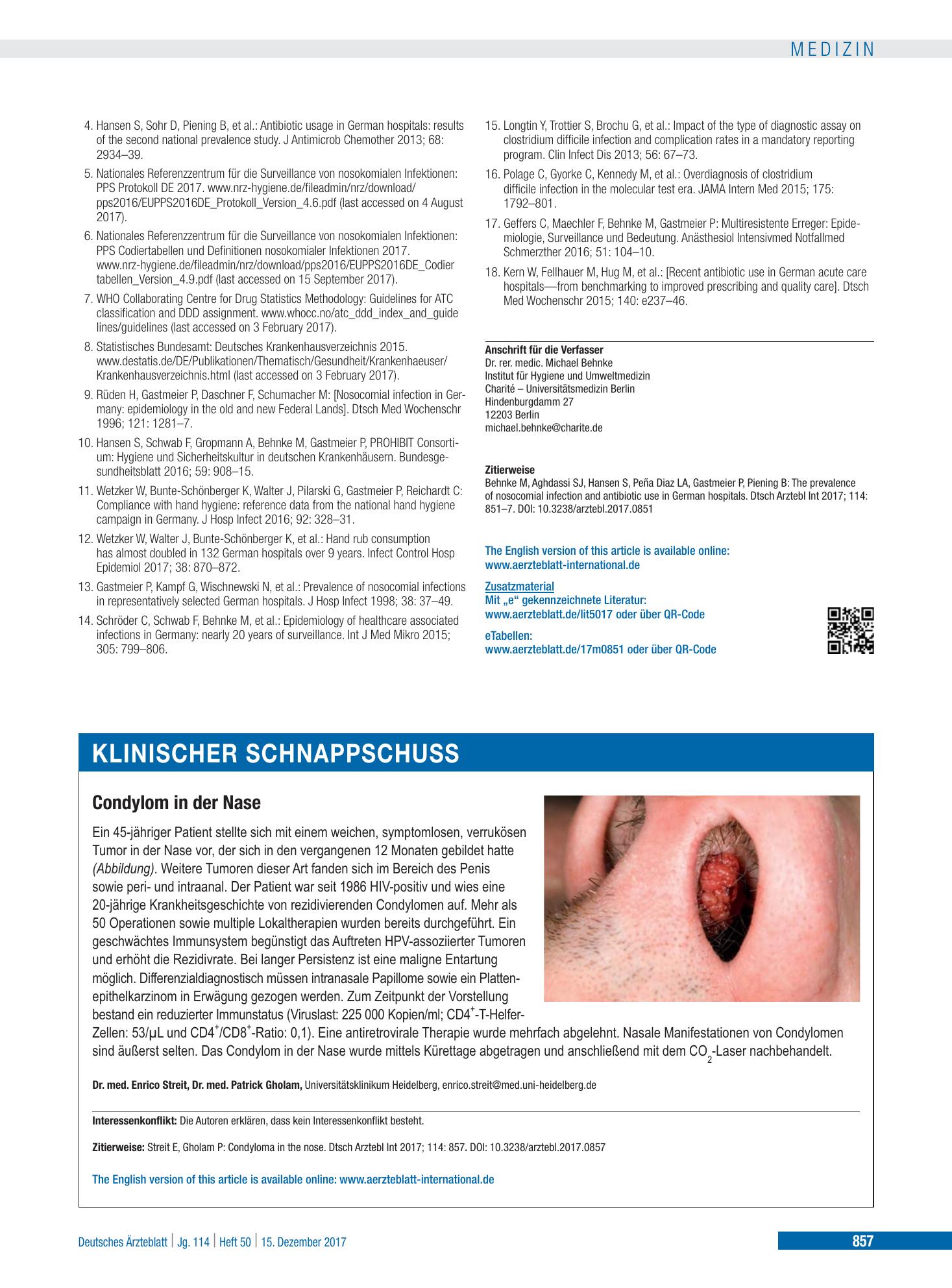 Vorschauseite 1: Condylom in der Nase – Deutsches Ärzteblatt