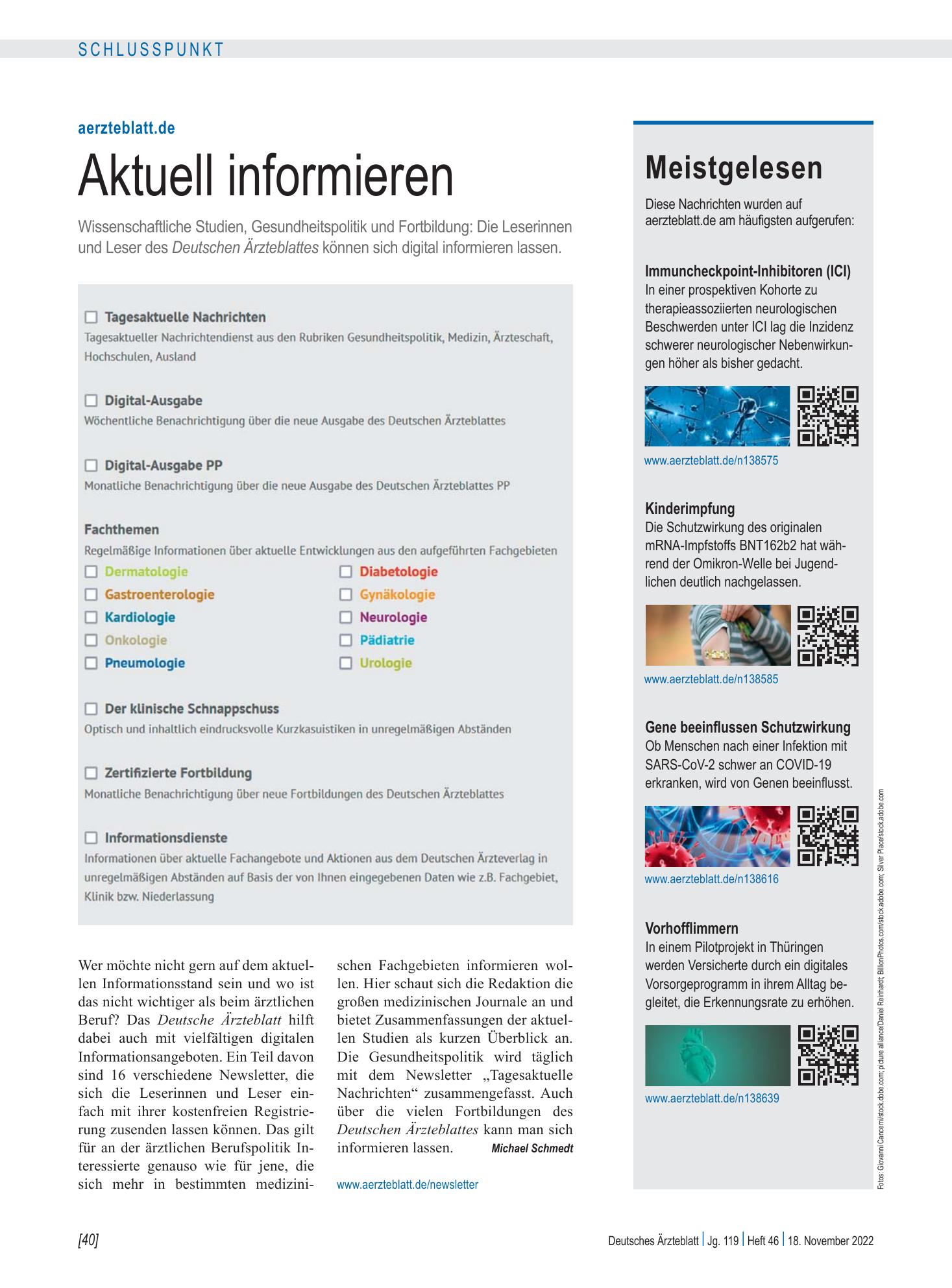 Vorschauseite 1: Meistgelesen – Deutsches Ärzteblatt