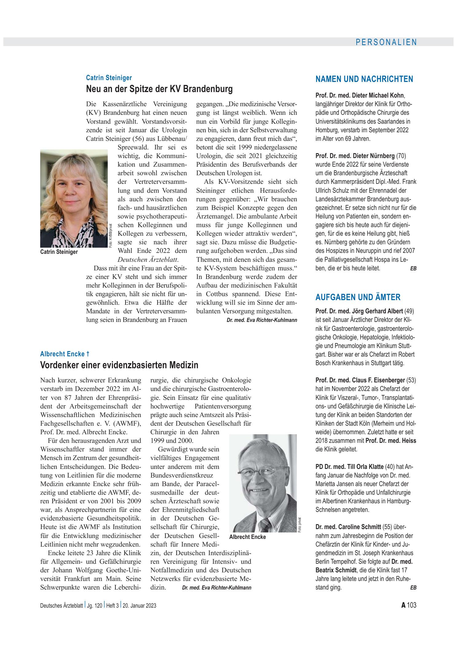 Vorschauseite 1: Aufgaben und Ämter – Deutsches Ärzteblatt