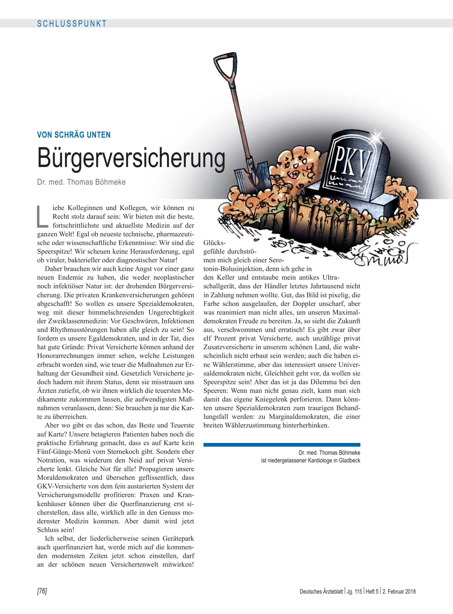 Vorschauseite 1: Von schräg unten: Bürgerversicherung – Deutsches Ärzteblatt