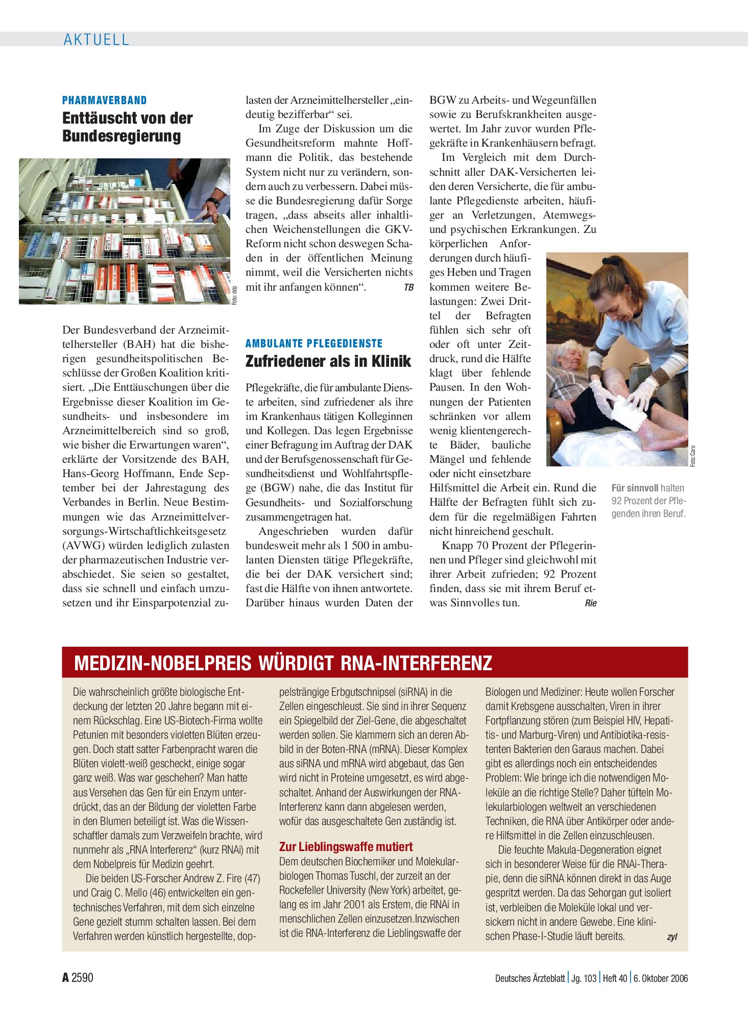 Vorschauseite 1: Pharmaverband: Enttäuscht von der Bundesregierung – Deutsches Ärzteblatt