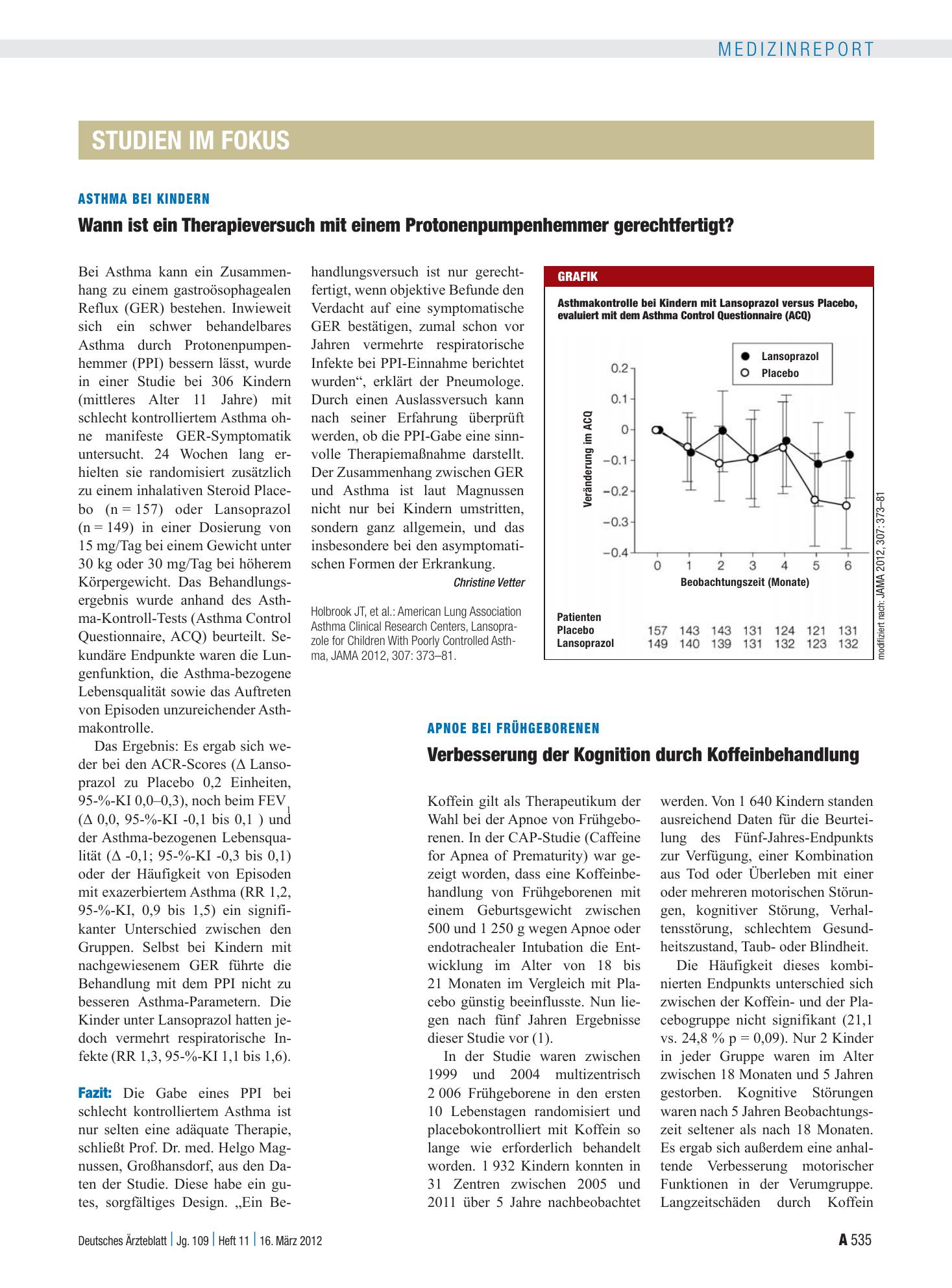 Vorschauseite 1: Apnoe bei Frühgeborenen: Verbesserung der Kognition durch Koffeinbehandlung – Deutsches Ärzteblatt