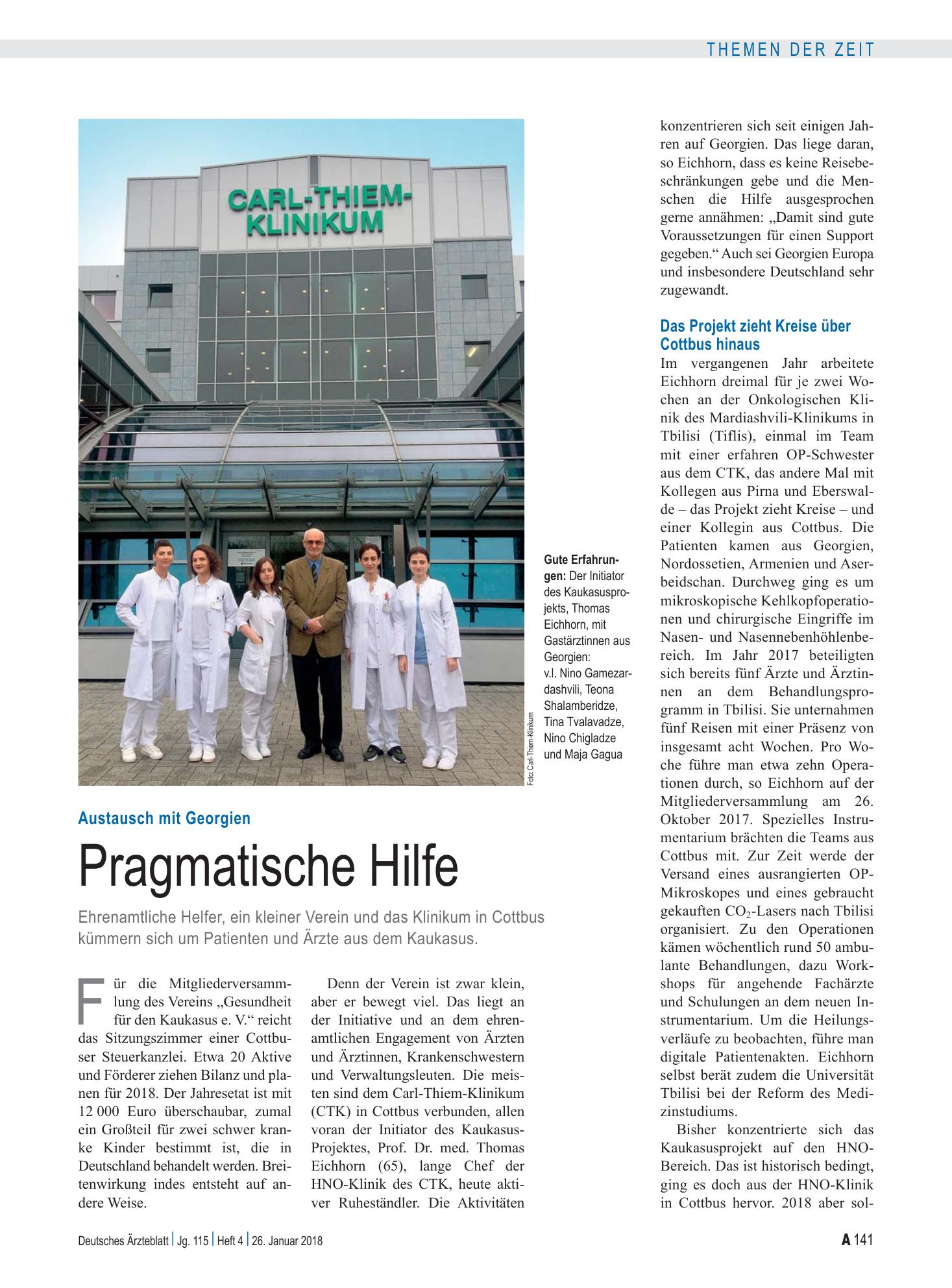 Vorschauseite 1: Austausch mit Georgien: Pragmatische Hilfe – Deutsches Ärzteblatt