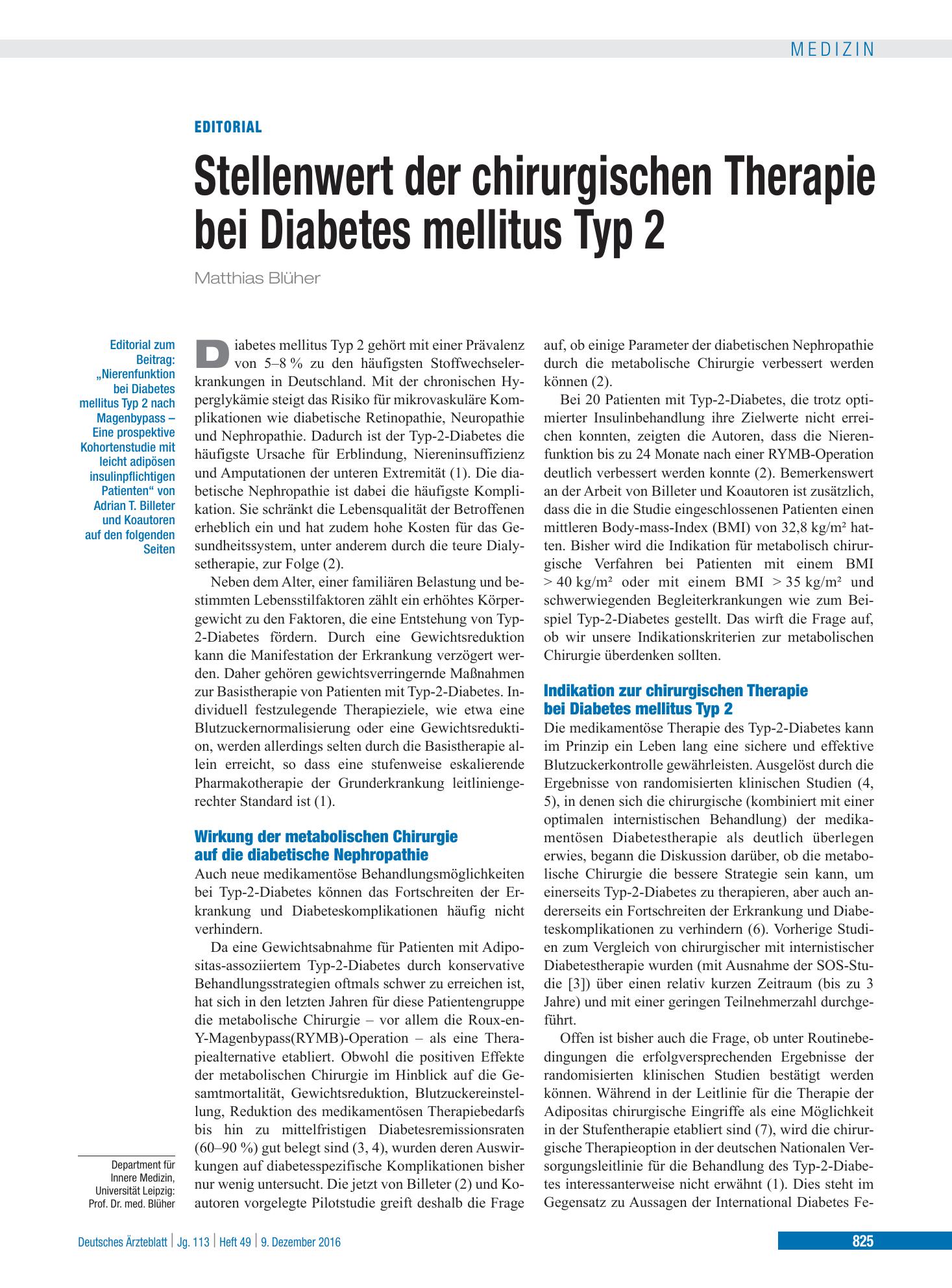 Vorschauseite 1: Nierenfunktion bei Diabetes mellitus Typ 2 nach Magenbypass – Deutsches Ärzteblatt