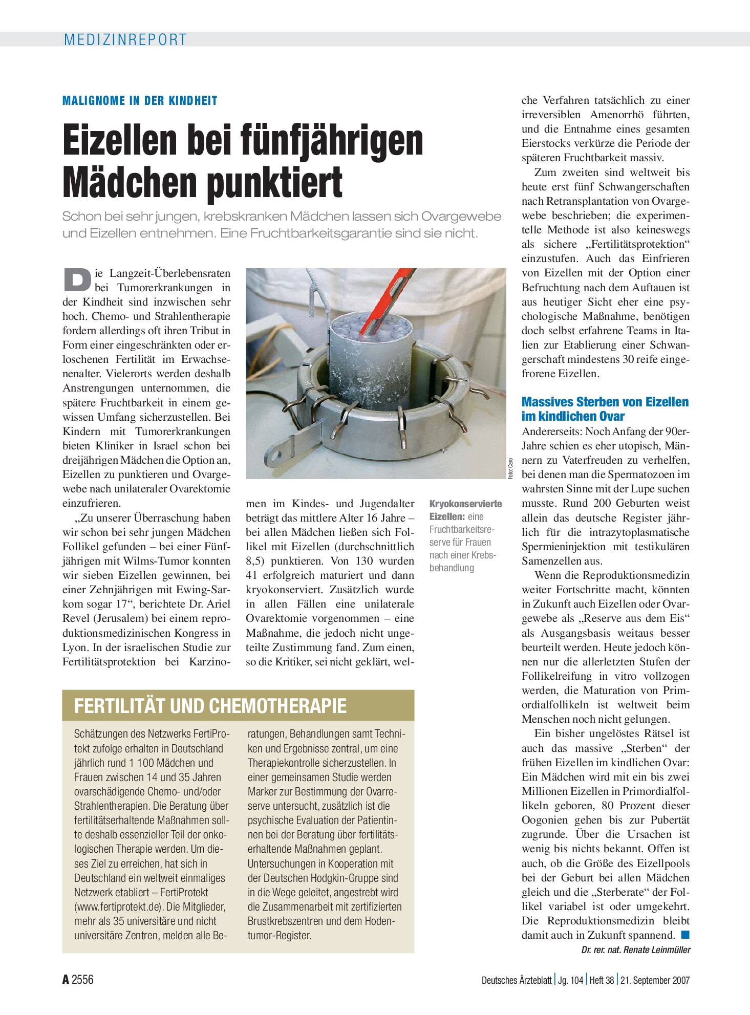 Vorschauseite 1: Malignome in der Kindheit: Eizellen bei fünfjährigen Mädchen punktiert – Deutsches Ärzteblatt