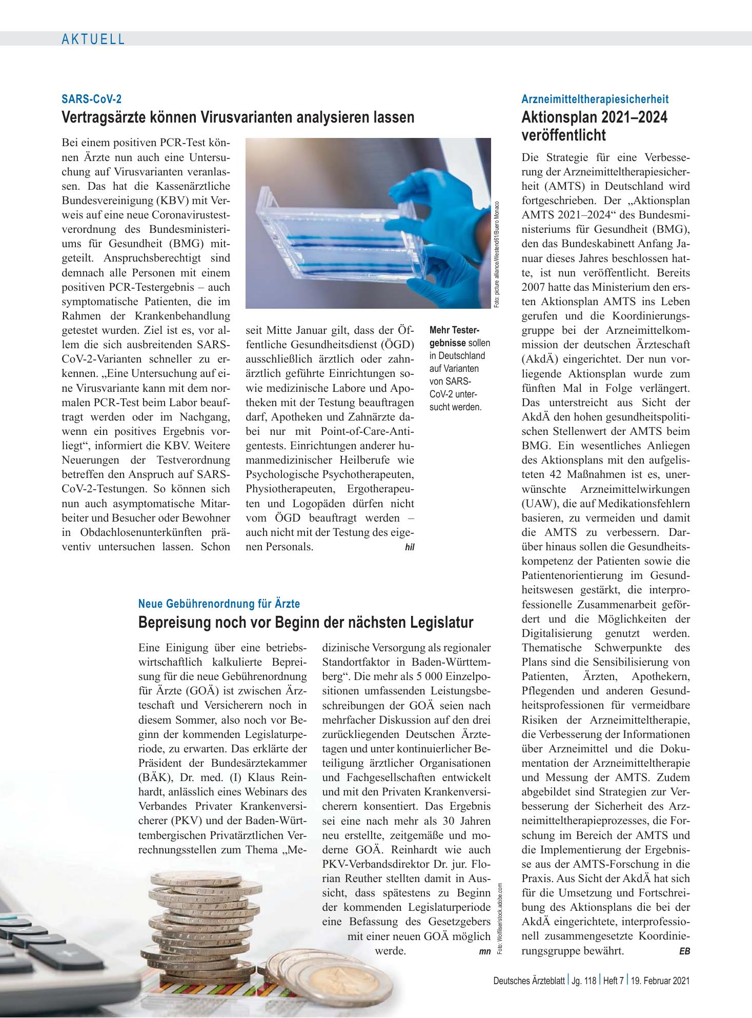 Vorschauseite 1: SARS-CoV-2: Vertragsärzte können Virusvarianten analysieren lassen – Deutsches Ärzteblatt