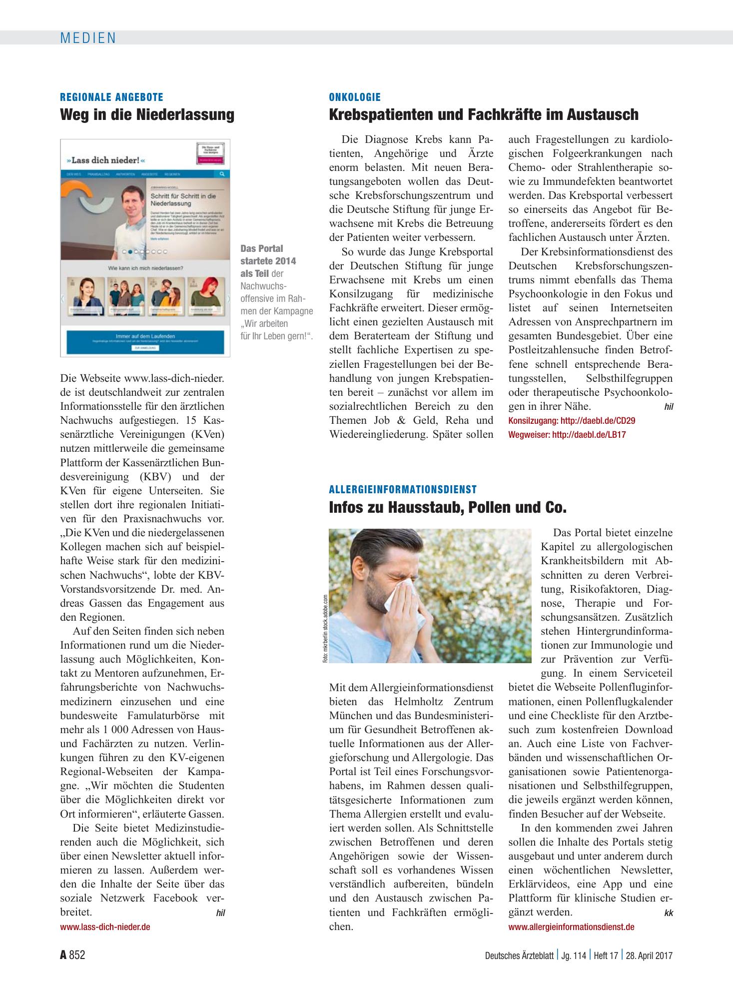 Vorschauseite 1: Allergieinformationsdienst: Infos zu Hausstaub, Pollen und Co. – Deutsches Ärzteblatt