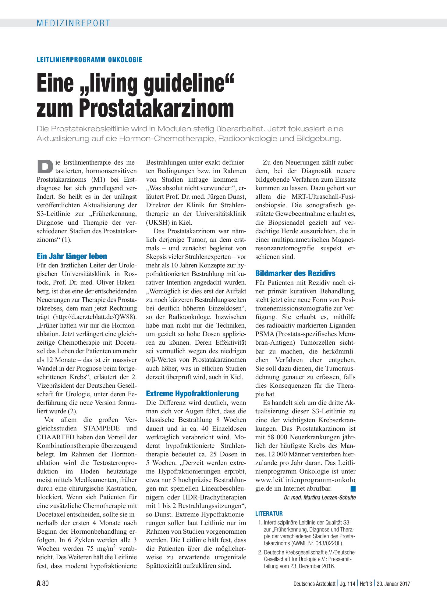 Vorschauseite 1: Leitlinienprogramm Onkologie: Eine „living guideline“ zum Prostatakarzinom – Deutsches Ärzteblatt