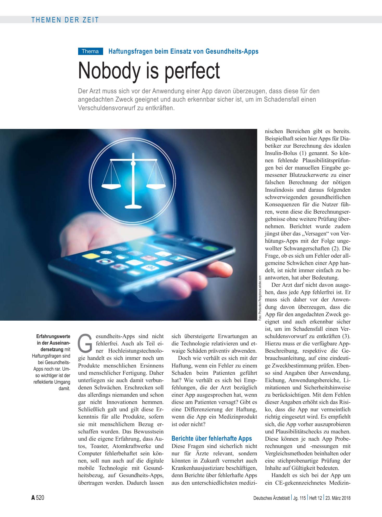 Vorschauseite 1: Haftungsfragen beim Einsatz von Gesundheits-Apps: Nobody is perfect – Deutsches Ärzteblatt