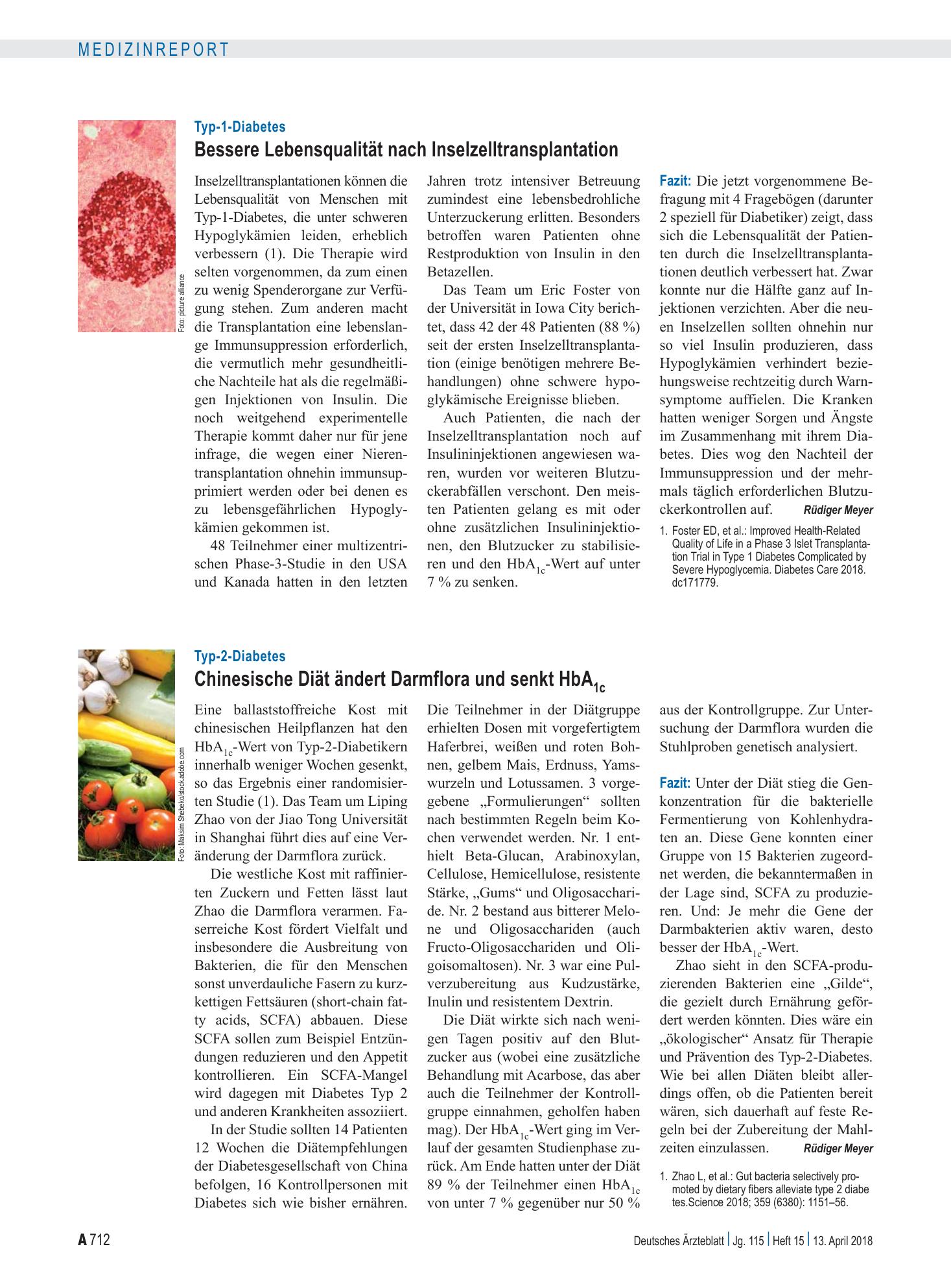 Vorschauseite 1: Typ-2-Diabetes: Chinesische Diät ändert Darmflora und senkt HbA 1c – Deutsches Ärzteblatt