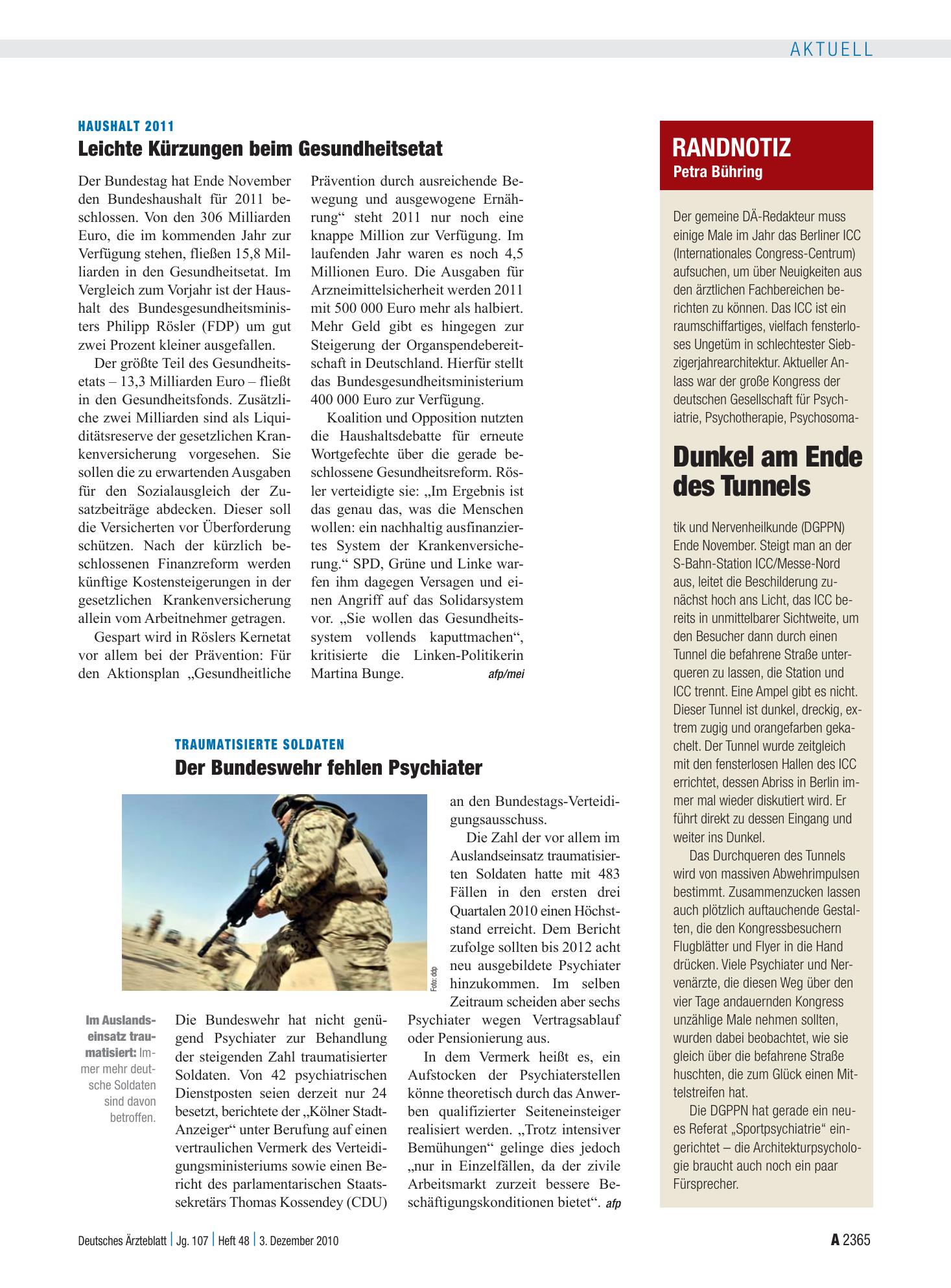 Vorschauseite 1: Randnotiz: Dunkel am Ende des Tunnels – Deutsches Ärzteblatt