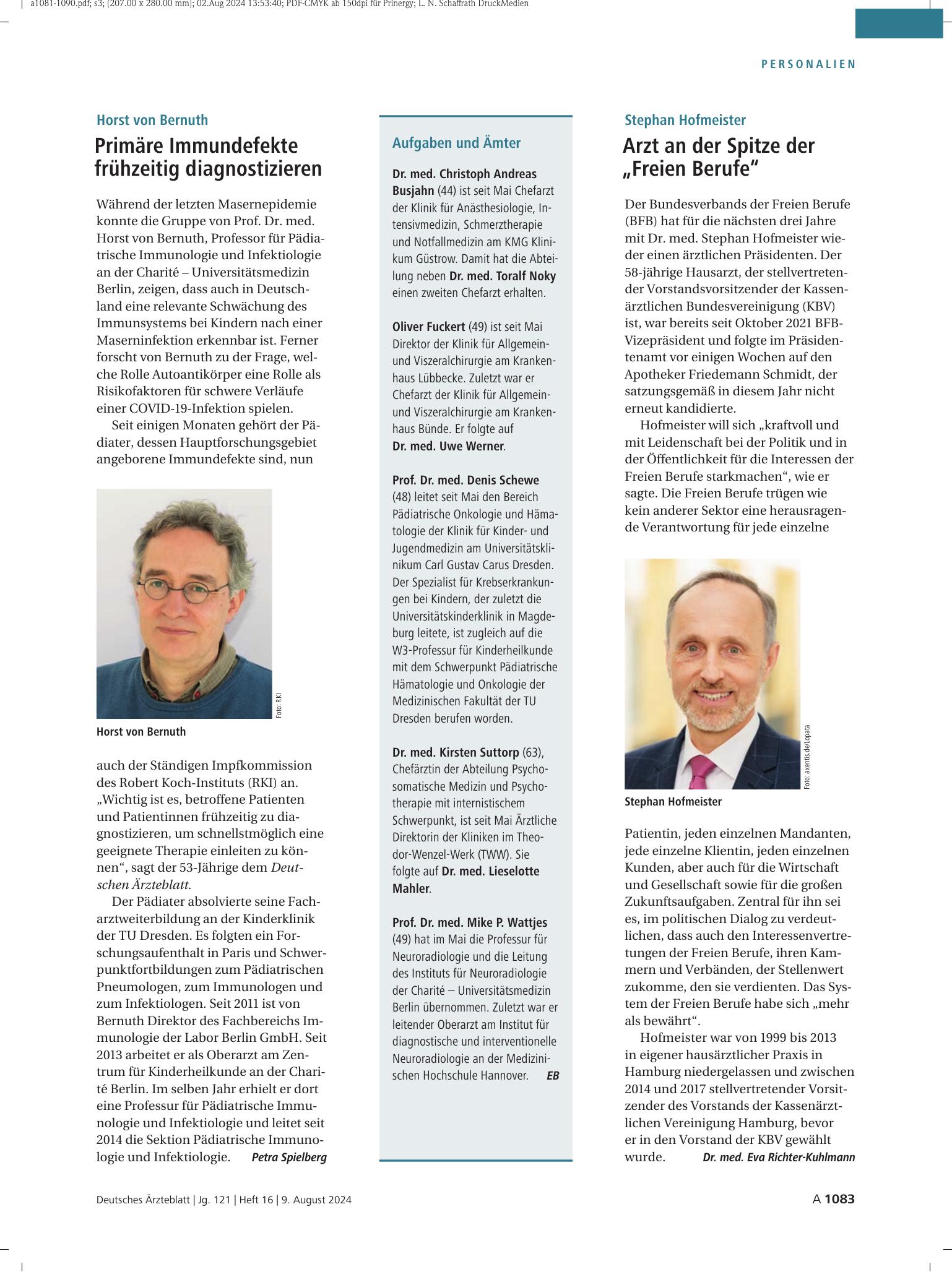 Vorschauseite 1: Aufgaben und Ämter – Deutsches Ärzteblatt