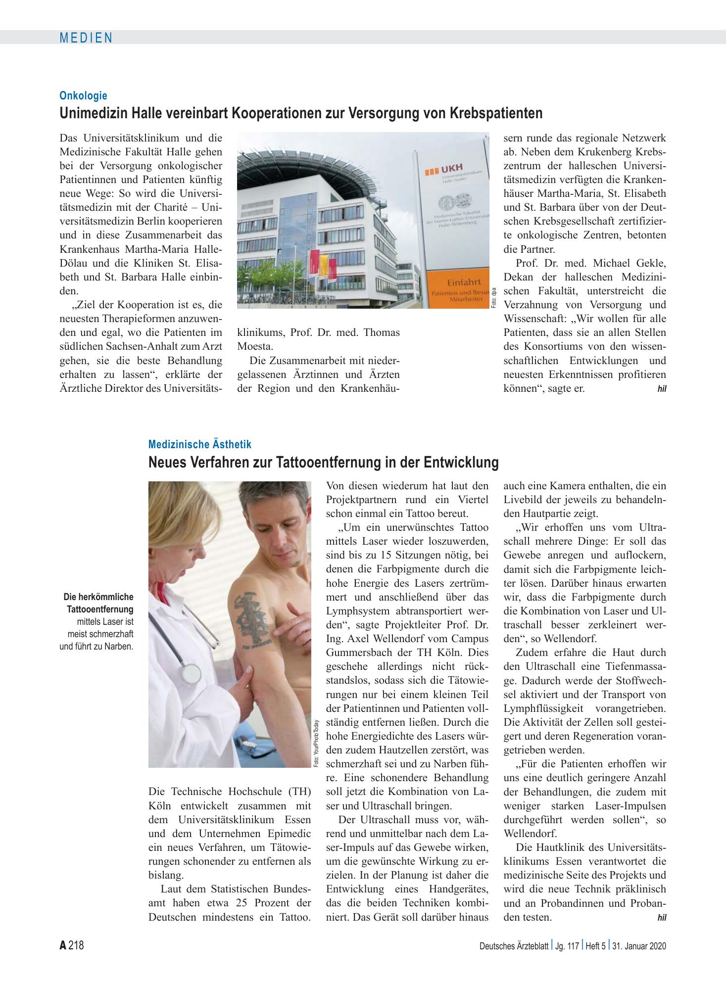 Vorschauseite 1: Medizinische Ästhetik: Neues Verfahren zur Tattooentfernung in der Entwicklung – Deutsches Ärzteblatt