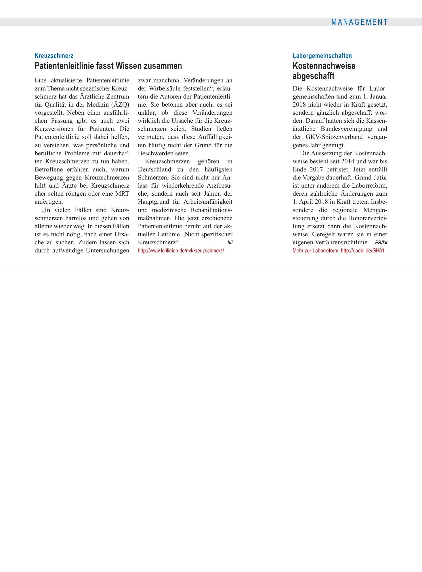 Vorschauseite 1: Kreuzschmerz: Patientenleitlinie fasst Wissen zusammen – Deutsches Ärzteblatt
