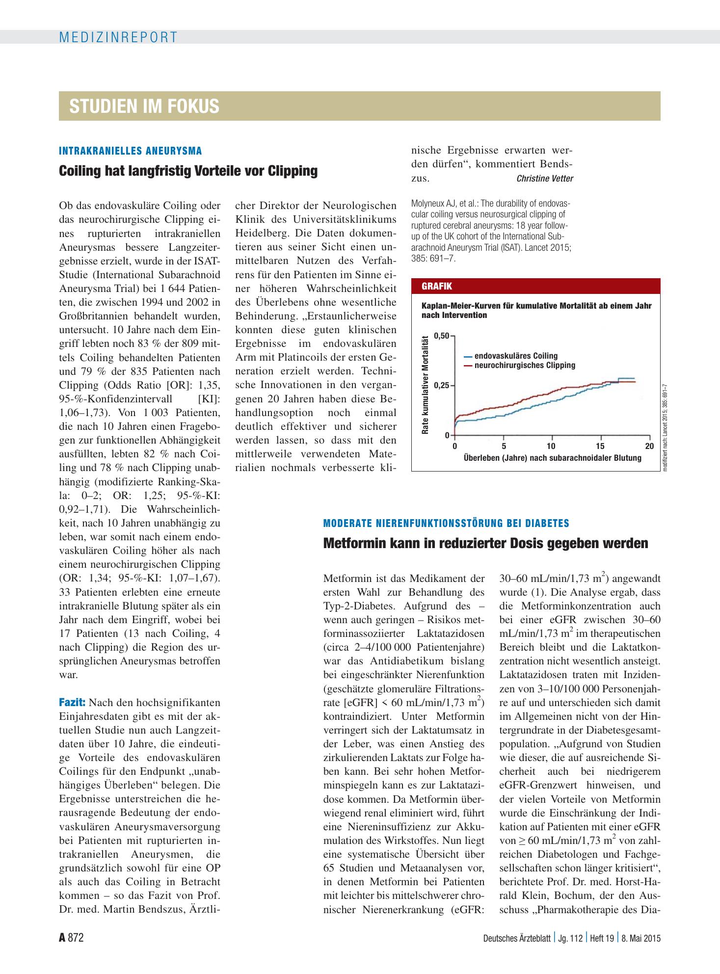 Vorschauseite 1: Moderate Nierenfunktionsstörung bei Diabetes: Metformin kann in reduzierter Dosis gegeben werden – Deutsches Ärzteblatt