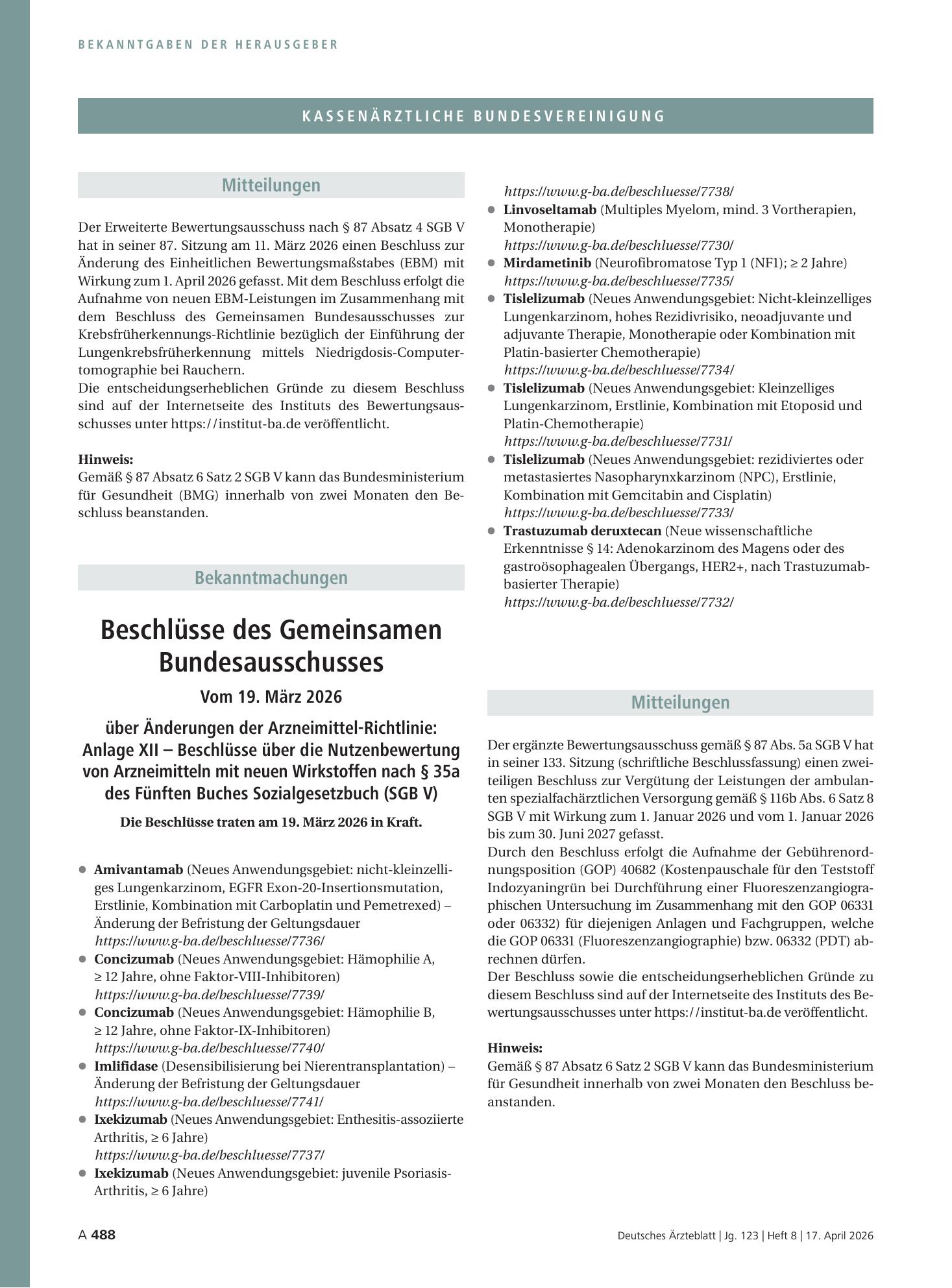 Vorschauseite 1: Mitteilungen – Deutsches Ärzteblatt