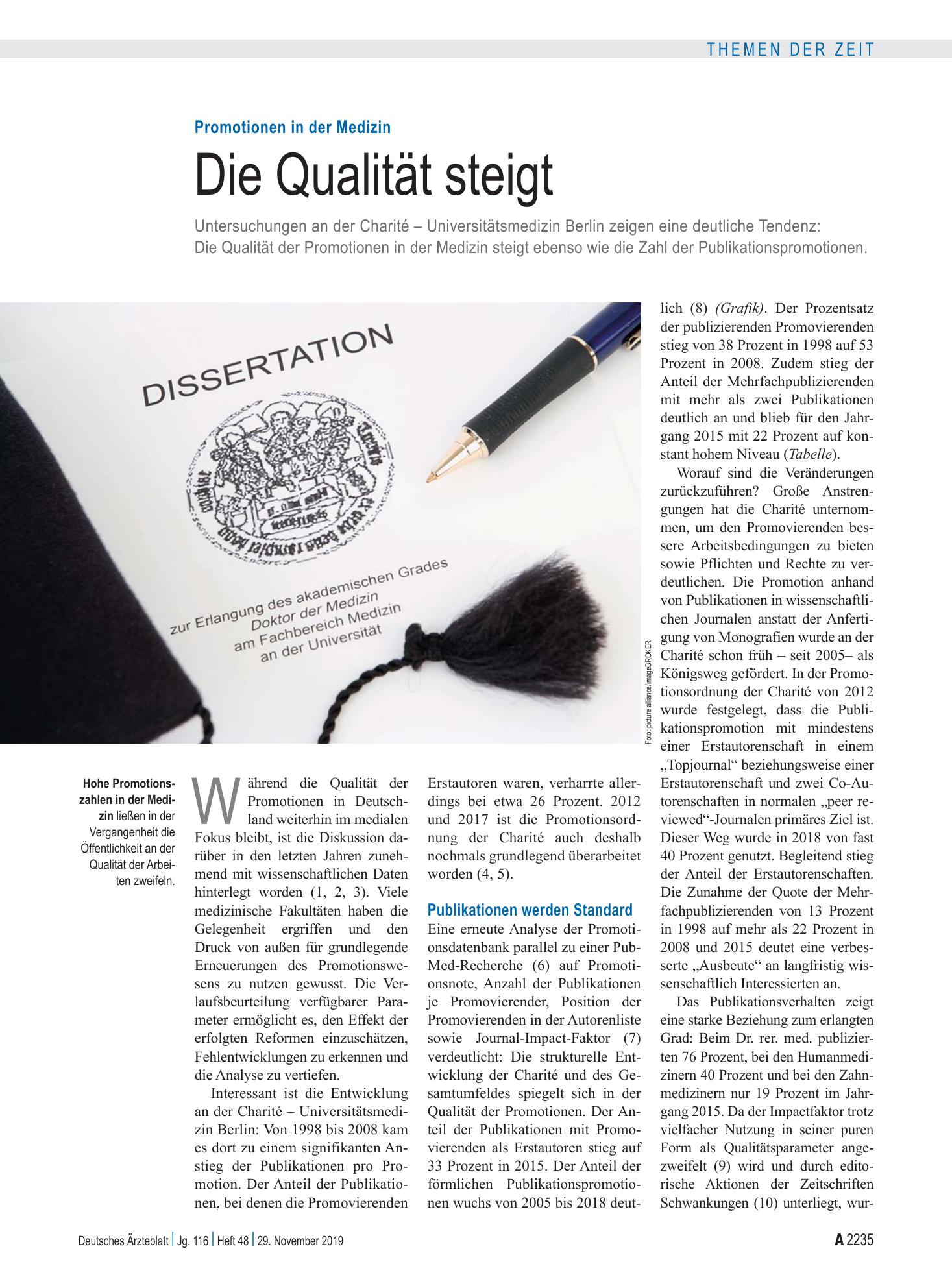 Vorschauseite 1: Promotionen in der Medizin: Die Qualität steigt – Deutsches Ärzteblatt