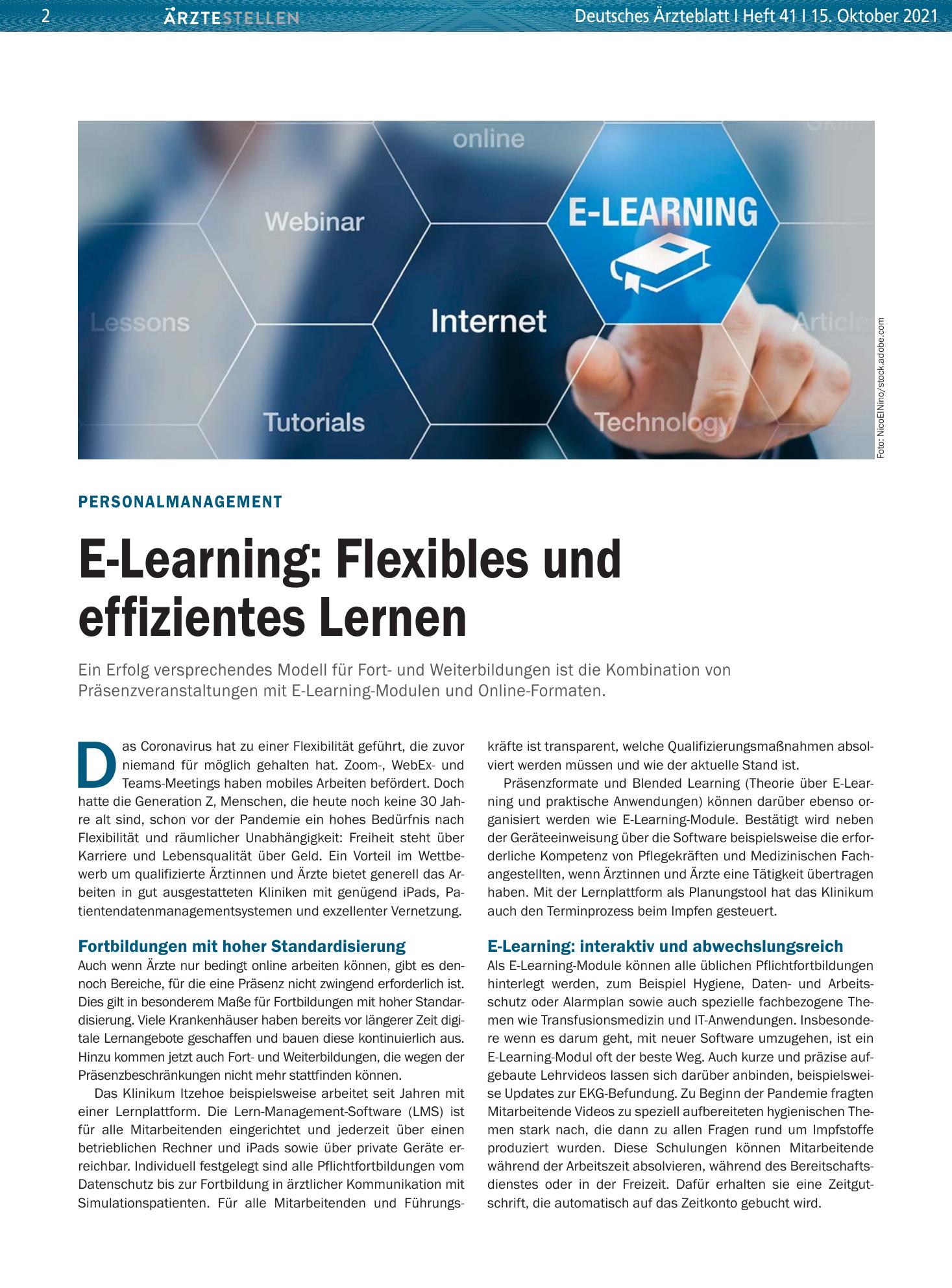 Vorschauseite 1: Personalmanagement: E-Learning: Flexibles und effizientes Lernen – Deutsches Ärzteblatt