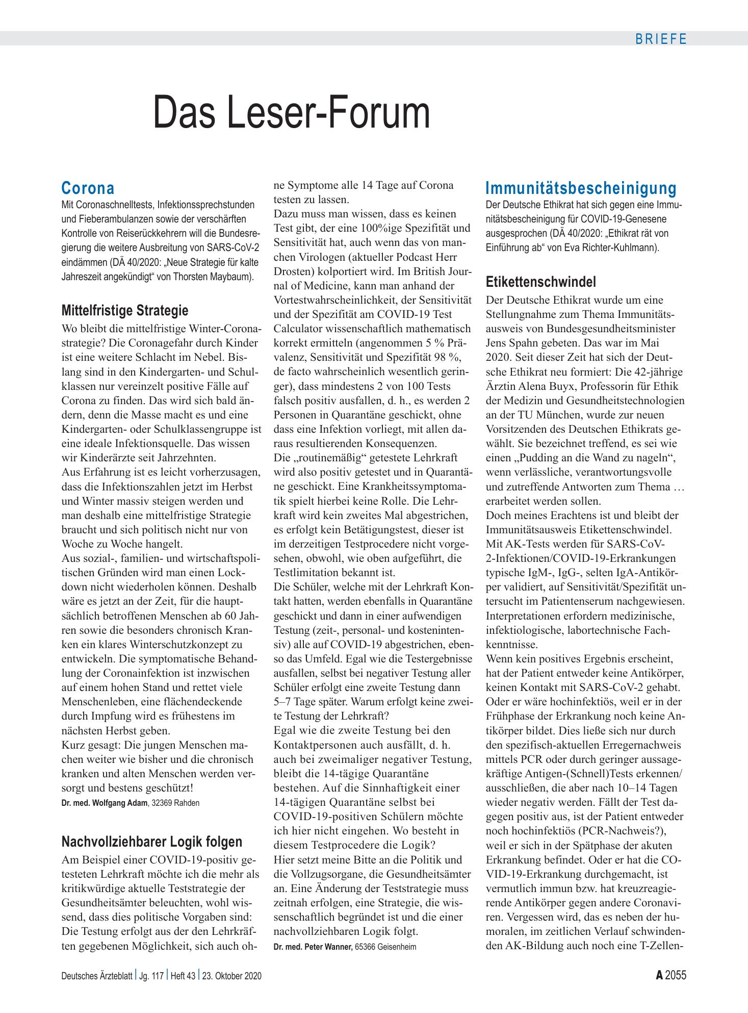 Vorschauseite 1: Corona: Mittelfristige Strategie – Deutsches Ärzteblatt