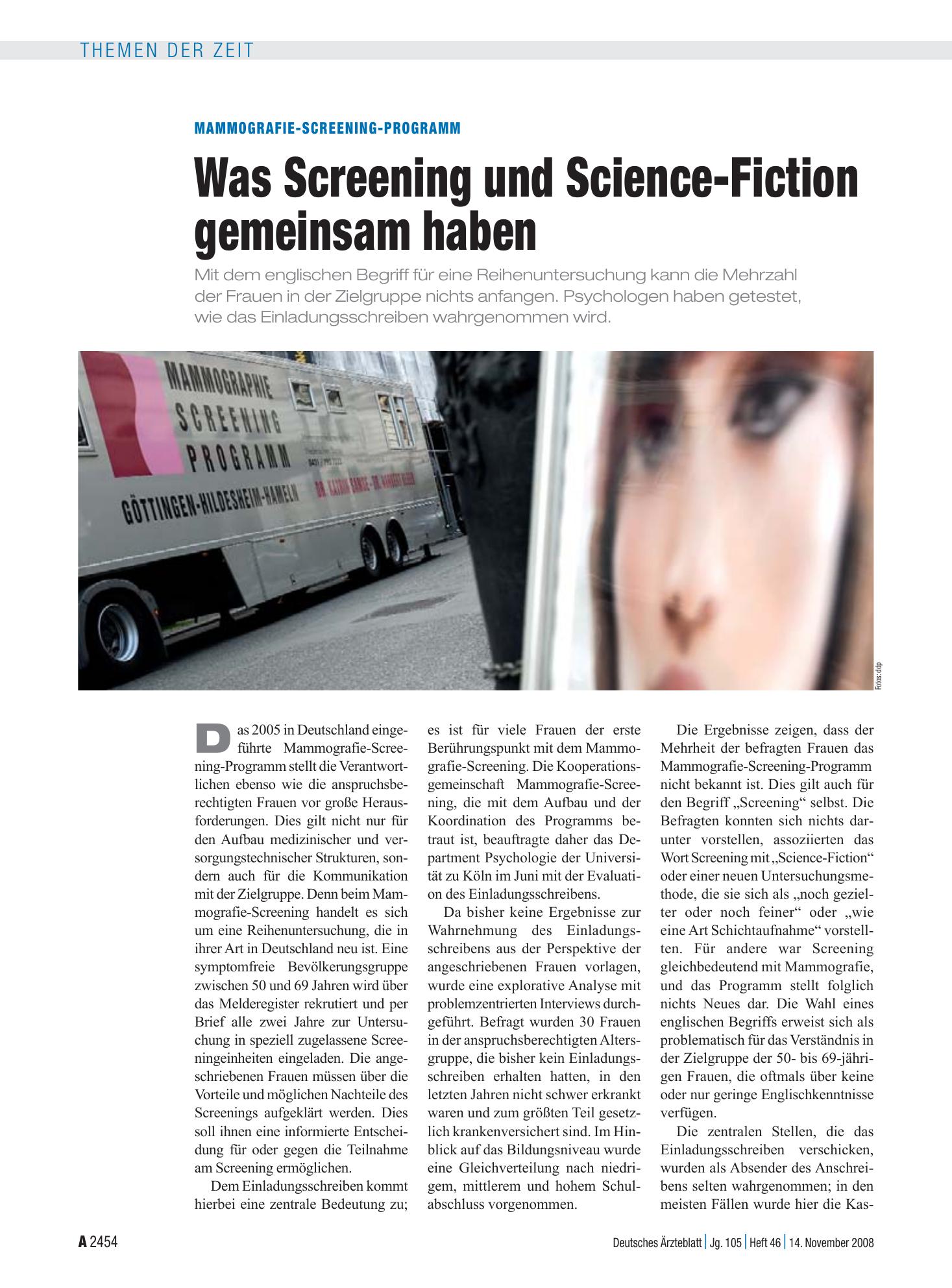 Vorschauseite 1: Mammografie-Screening-Programm: Was Screening und Science-Fiction gemeinsam haben – Deutsches Ärzteblatt