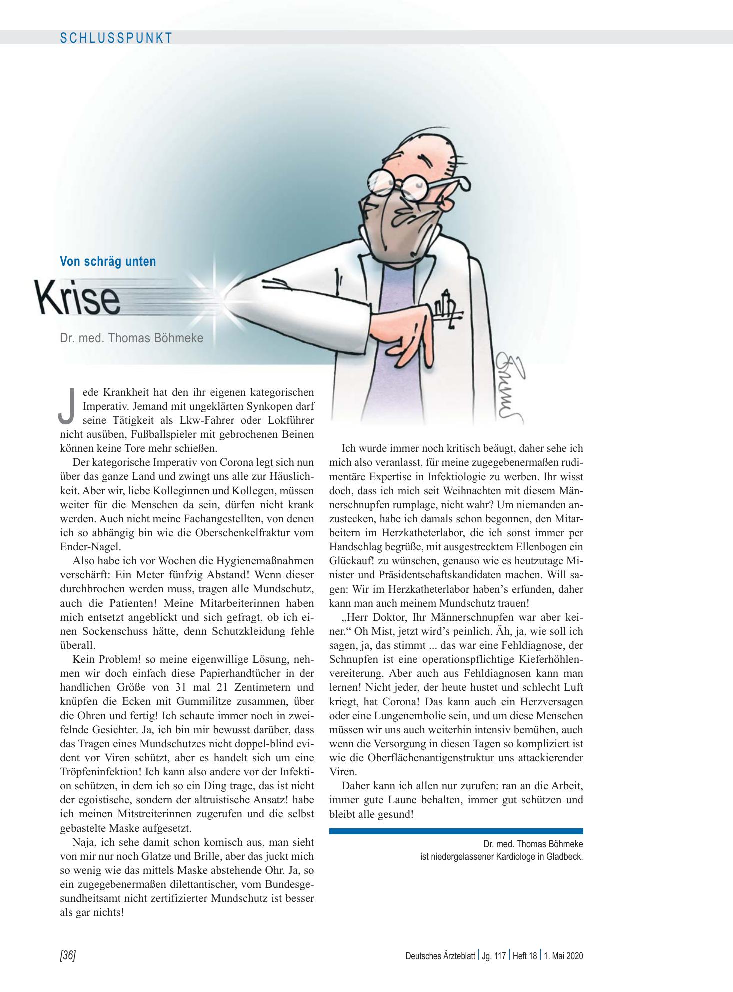 Vorschauseite 1: Von schräg unten: Krise – Deutsches Ärzteblatt