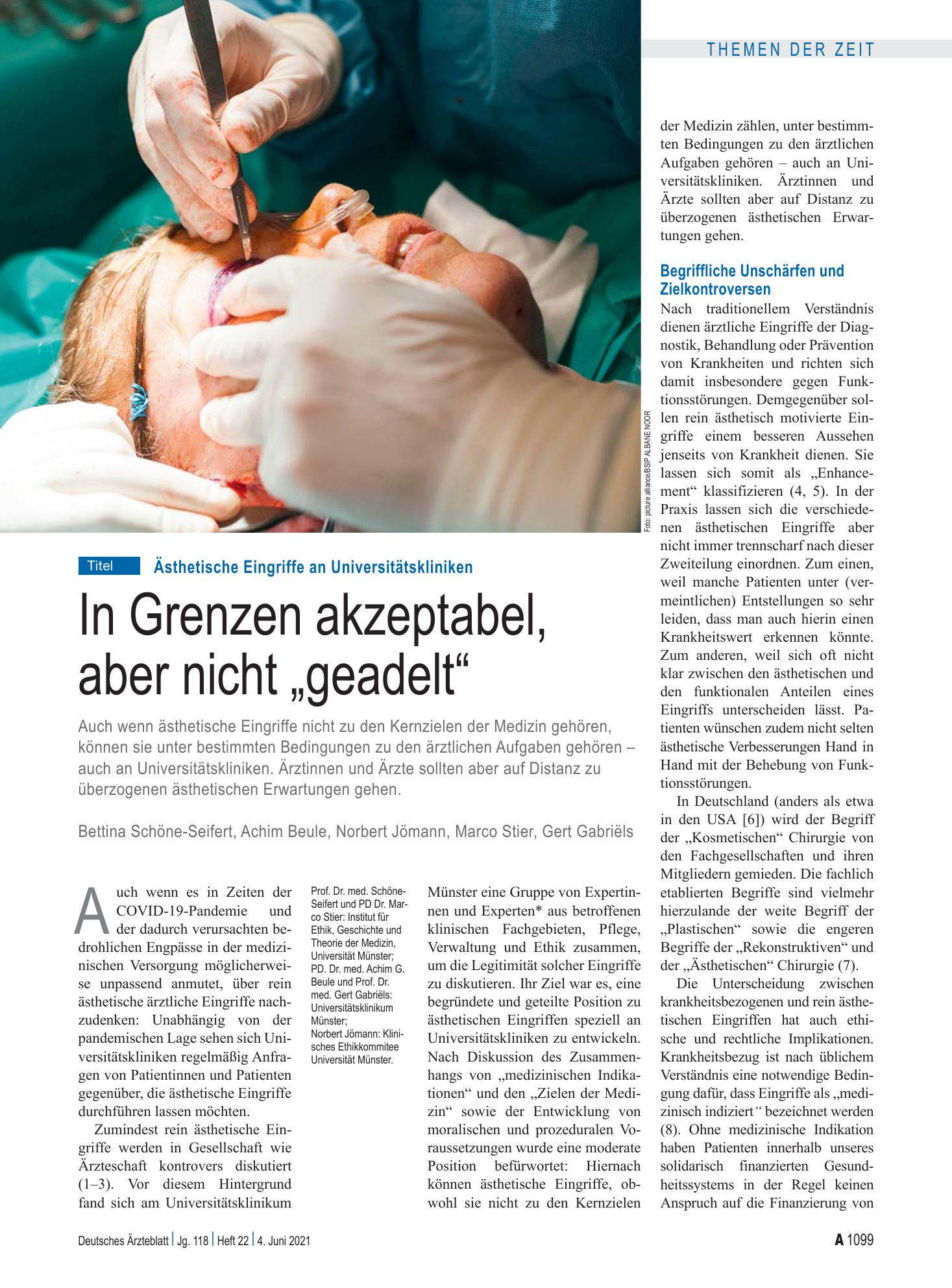 Vorschauseite 1: Ästhetische Eingriffe an Universitätskliniken: In Grenzen akzeptabel, aber nicht „geadelt“ – Deutsches Ärzteblatt