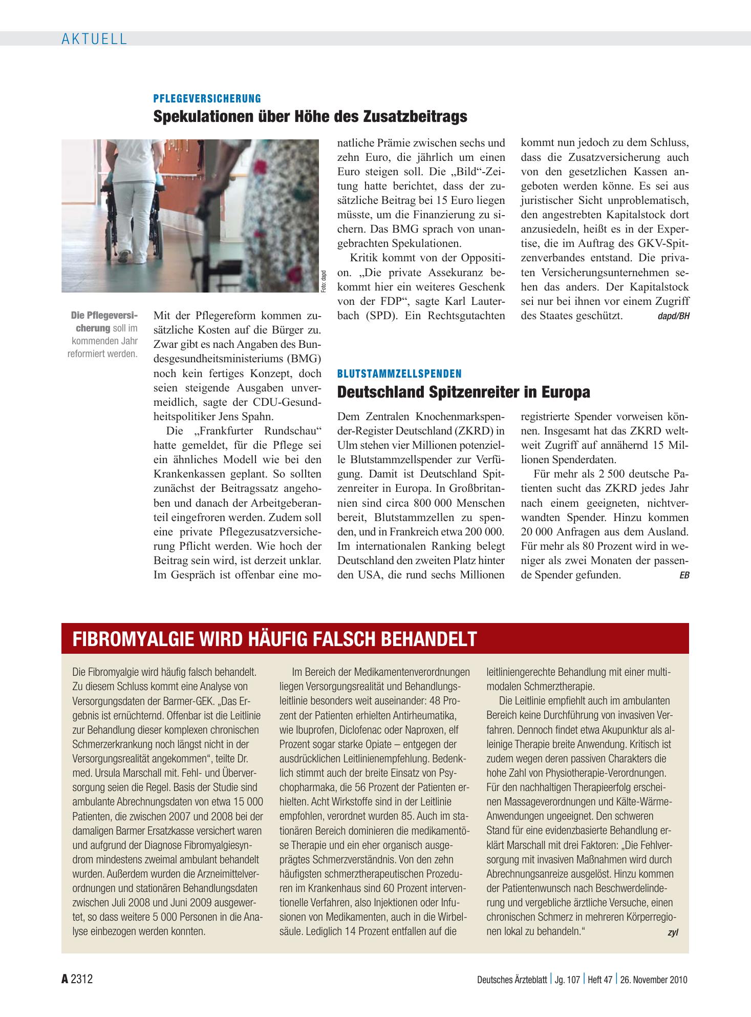 Vorschauseite 1: Fibromyalgie wird häufig falsch behandelt – Deutsches Ärzteblatt