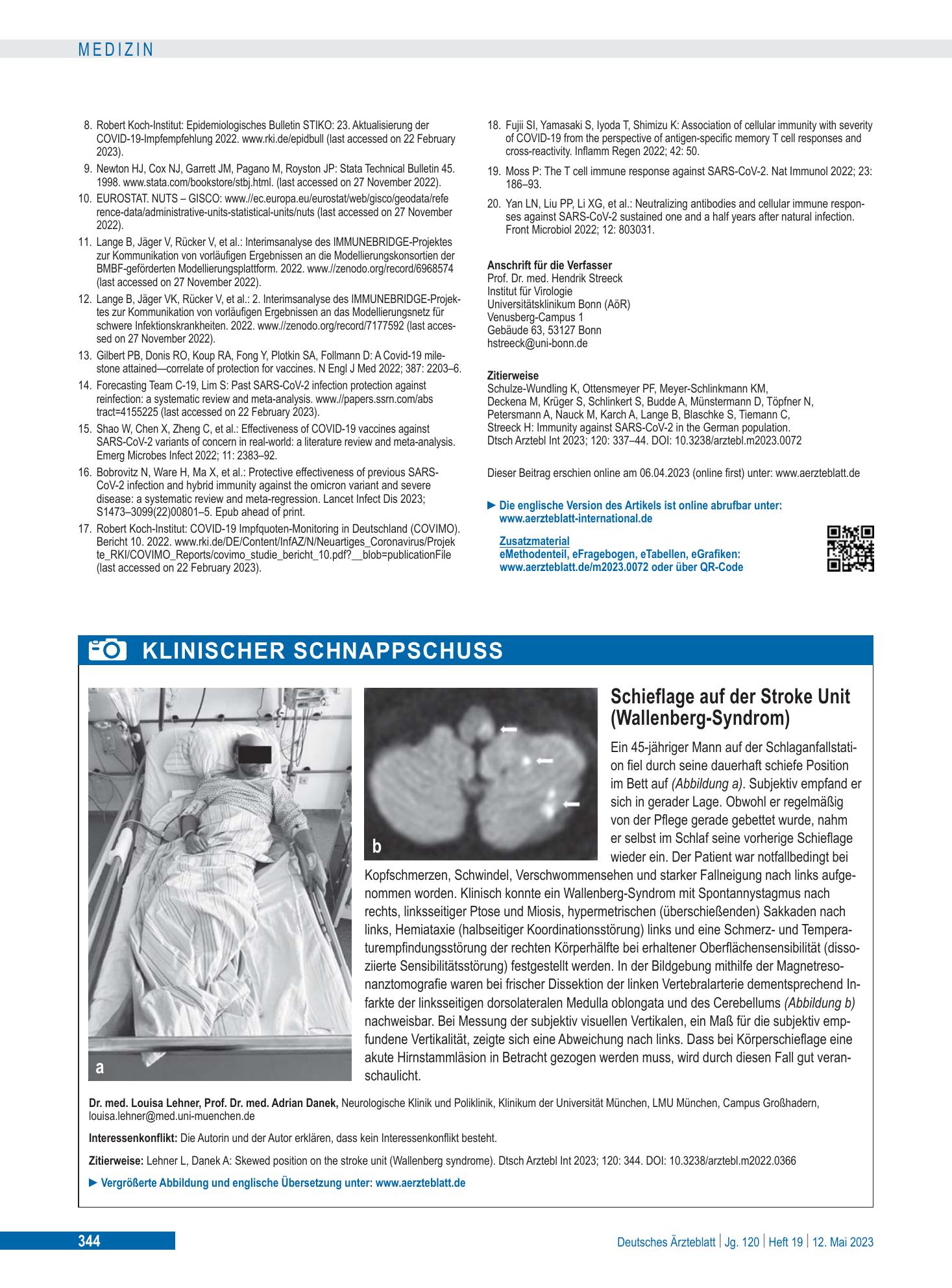 Vorschauseite 1: Schieflage auf der Stroke Unit (Wallenberg-Syndrom) – Deutsches Ärzteblatt