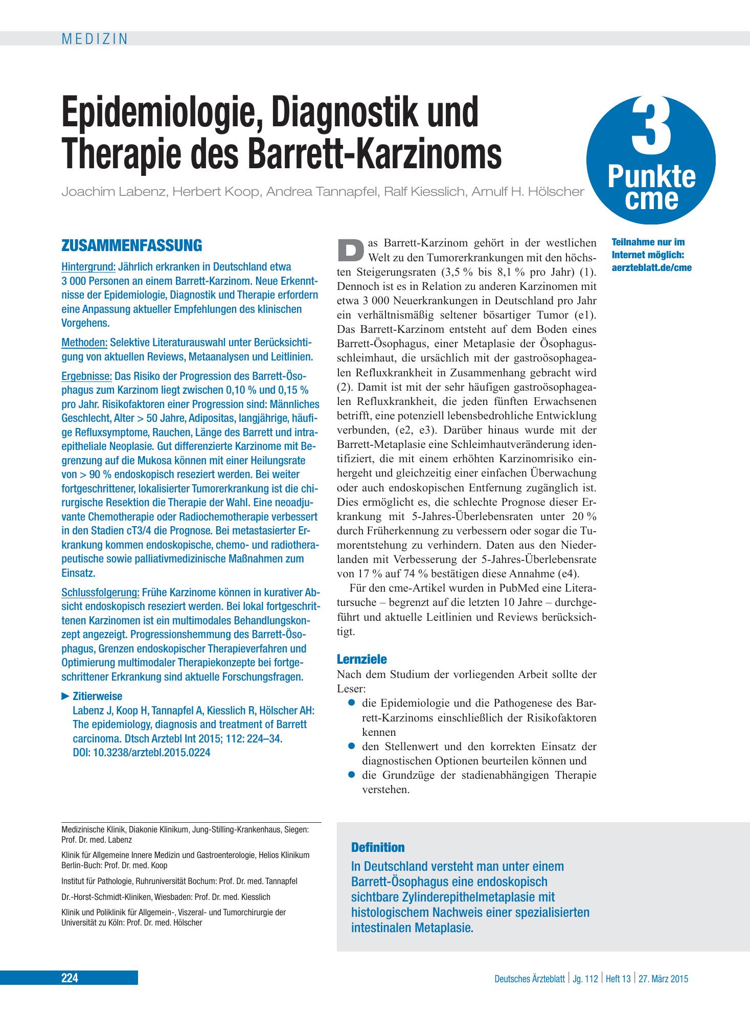Vorschauseite 1: Epidemiologie, Diagnostik und Therapie des Barrett-Karzinoms – Deutsches Ärzteblatt