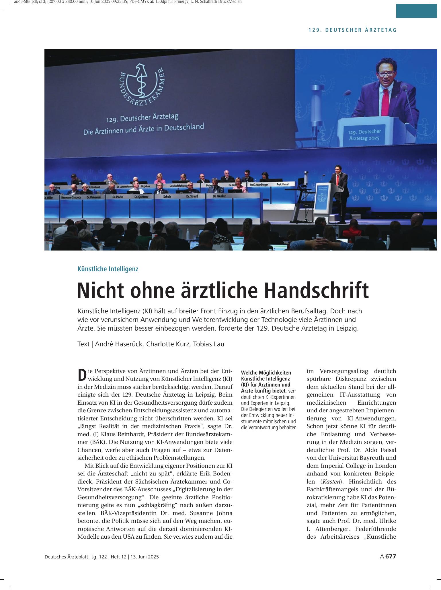 Vorschauseite 1: Künstliche Intelligenz: Nicht ohne ärztliche Handschrift – Deutsches Ärzteblatt