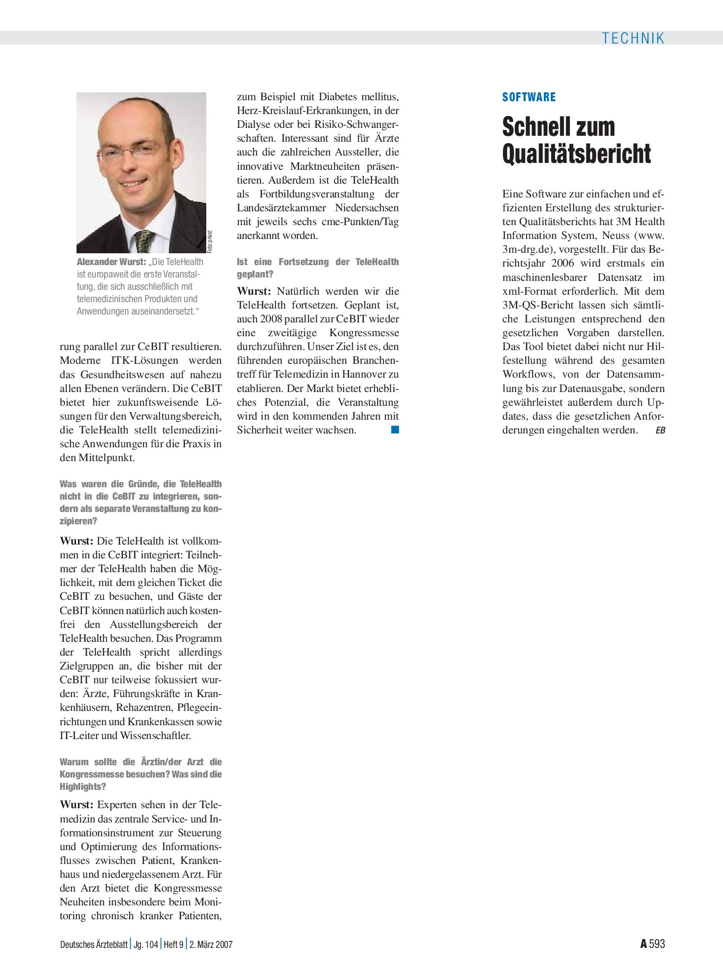 Vorschauseite 1: Software: Schnell zum Qualitätsbericht – Deutsches Ärzteblatt
