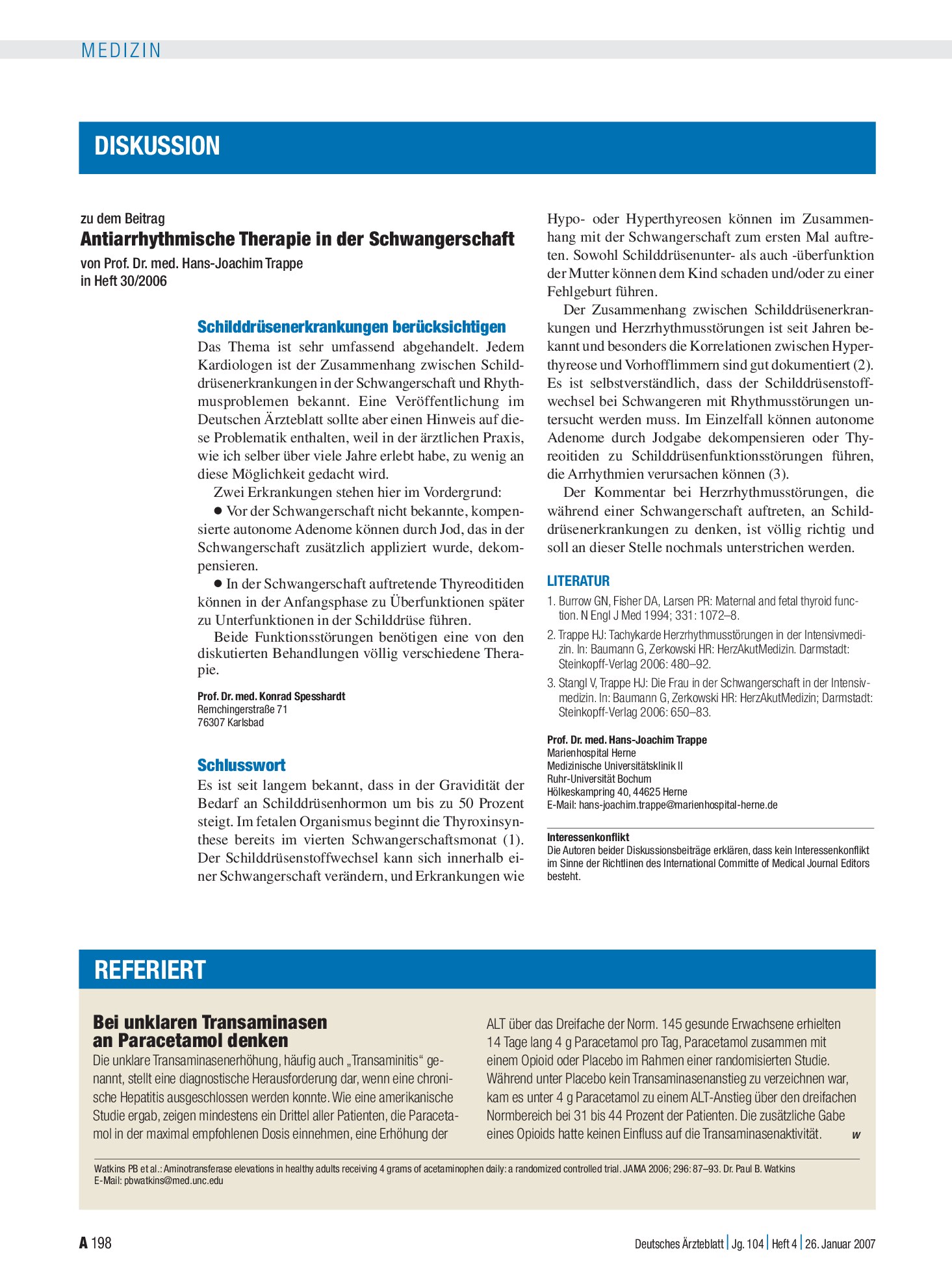 Vorschauseite 1: Bei unklaren Transaminasen an Paracetamol denken – Deutsches Ärzteblatt