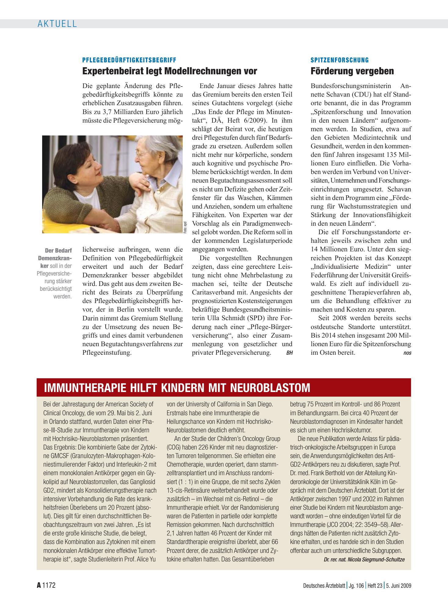Vorschauseite 1: Immuntherapie hilft Kindern mit Neuroblastom – Deutsches Ärzteblatt