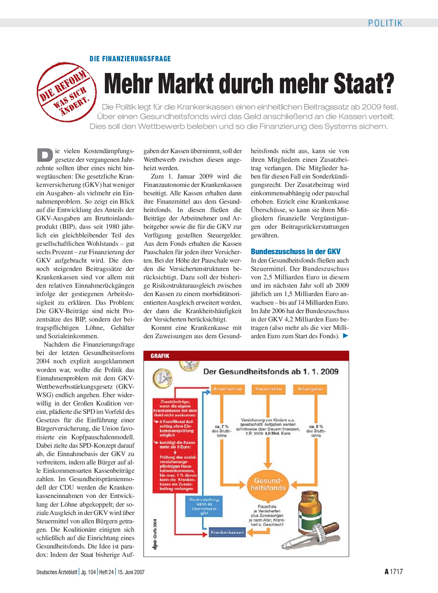 Vorschauseite 1: Die Finanzierungsfrage: Mehr Markt durch mehr Staat? – Deutsches Ärzteblatt