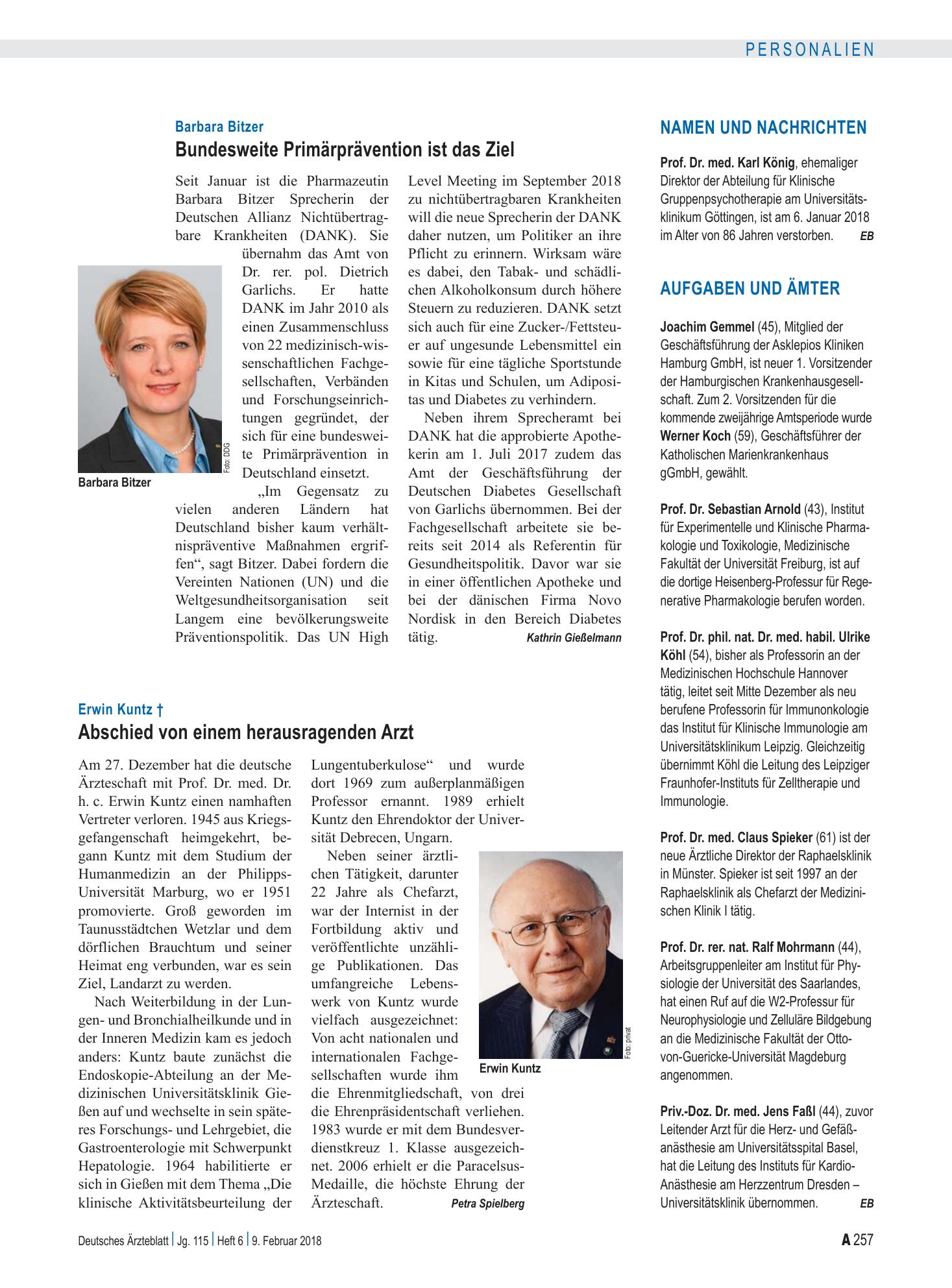 Vorschauseite 1: Aufgaben und Ämter – Deutsches Ärzteblatt