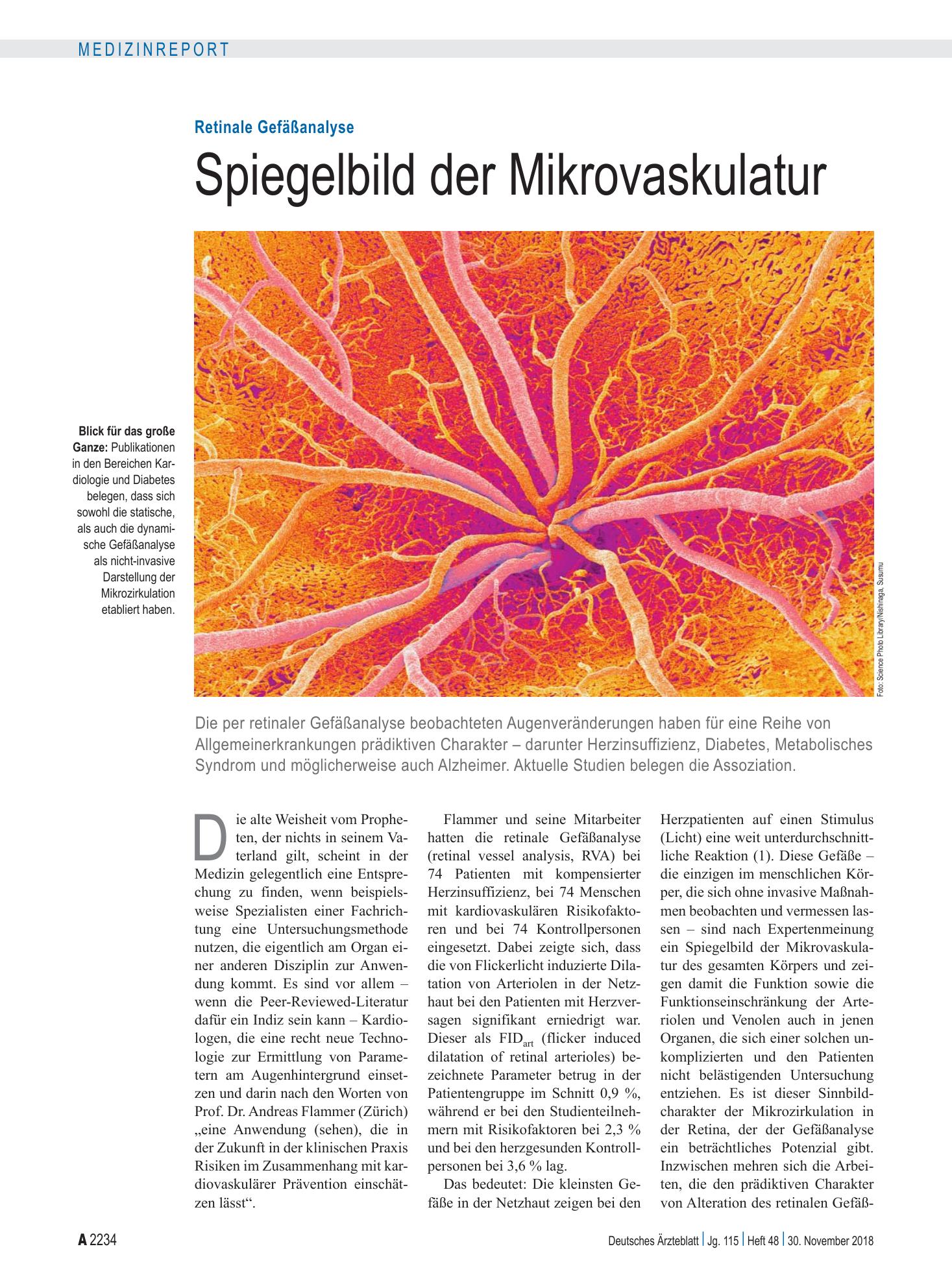 Vorschauseite 1: Retinale Gefäßanalyse: Spiegelbild der Mikrovaskulatur – Deutsches Ärzteblatt