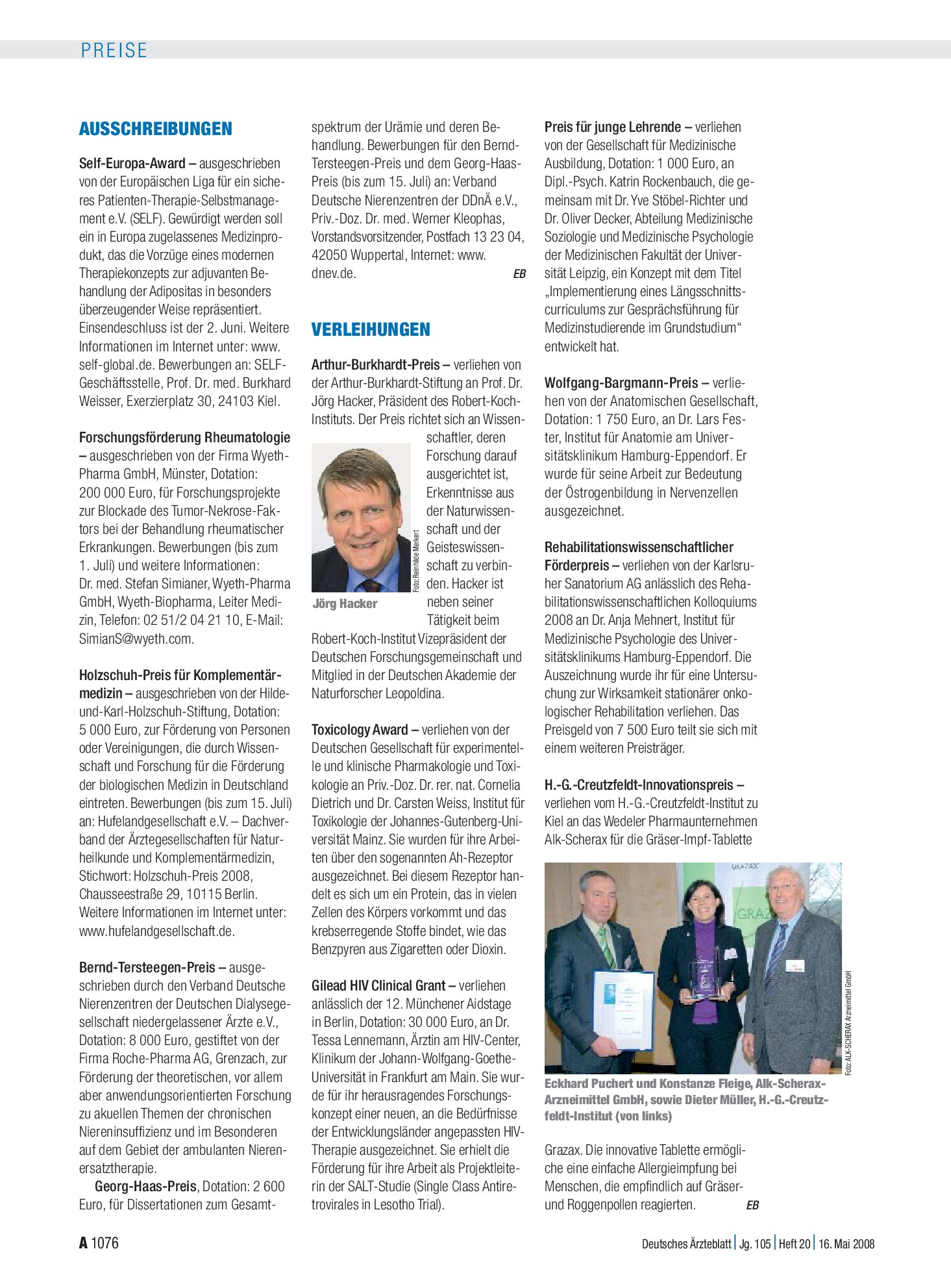 Vorschauseite 1: Verleihungen – Deutsches Ärzteblatt