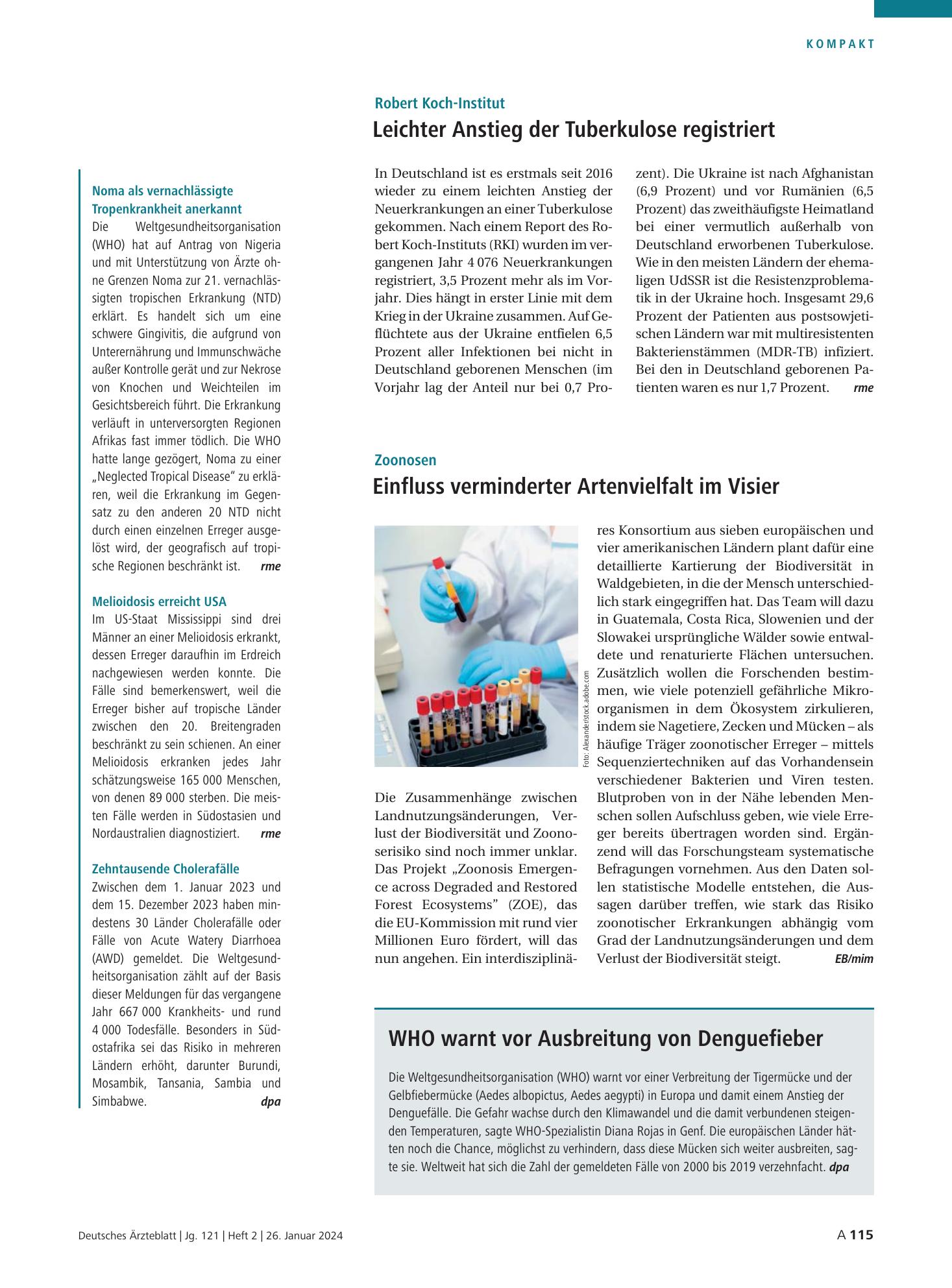 Vorschauseite 1: WHO warnt vor Ausbreitung von Denguefieber – Deutsches Ärzteblatt