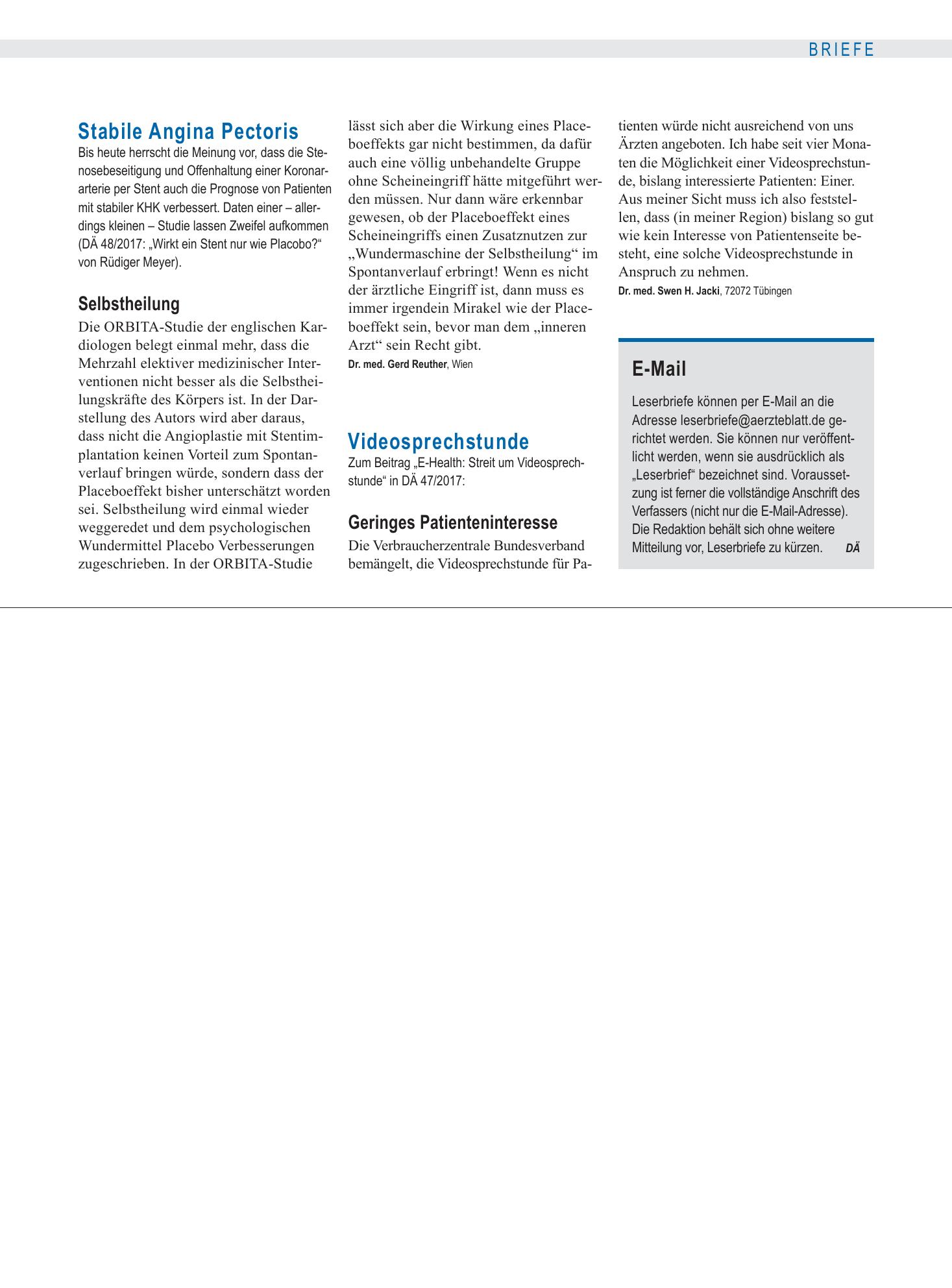 Vorschauseite 1: Stabile Angina Pectoris: Selbstheilung – Deutsches Ärzteblatt