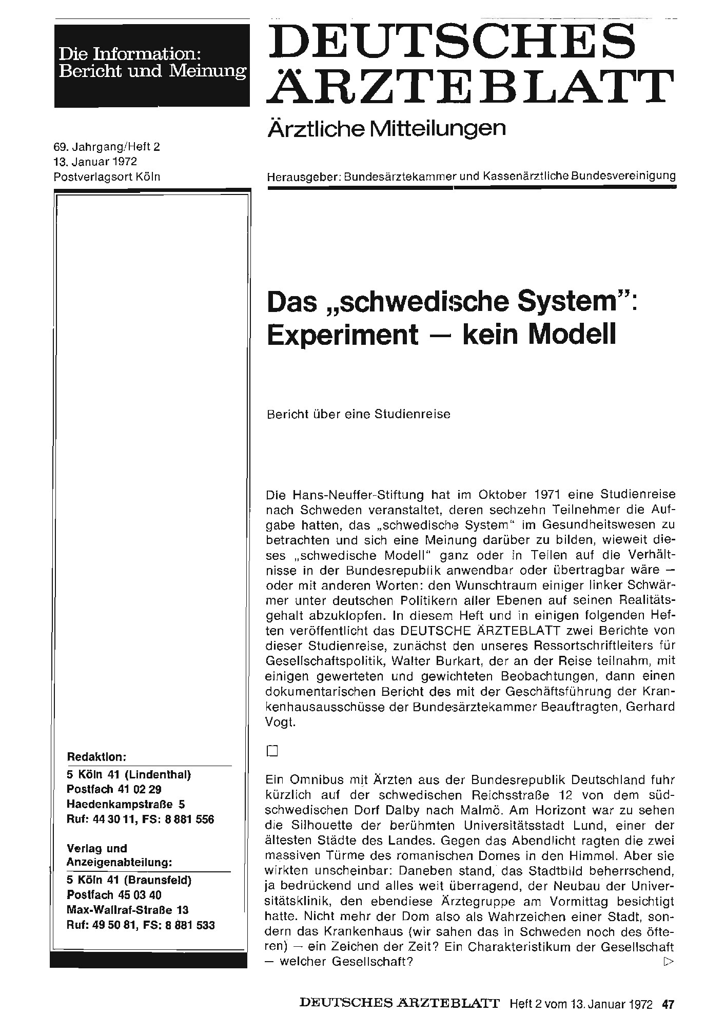 Vorschauseite 1: Das „schwedische System": Experiment — kein Modell (Teil 1)
