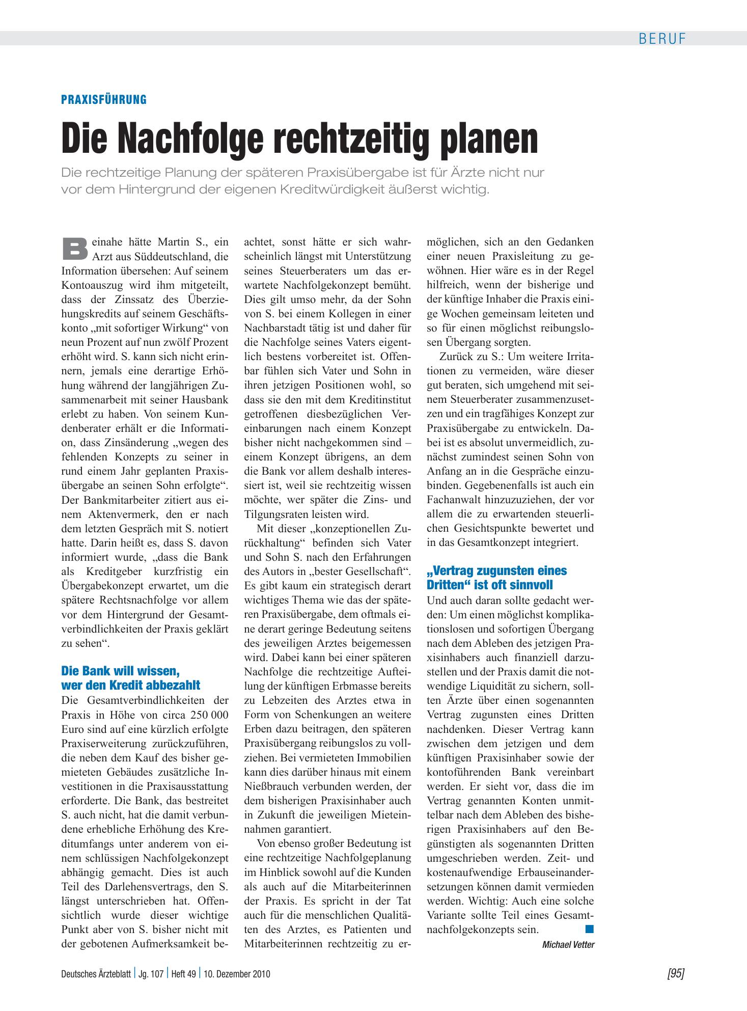 Vorschauseite 1: Praxisführung: Die Nachfolge rechtzeitig planen – Deutsches Ärzteblatt