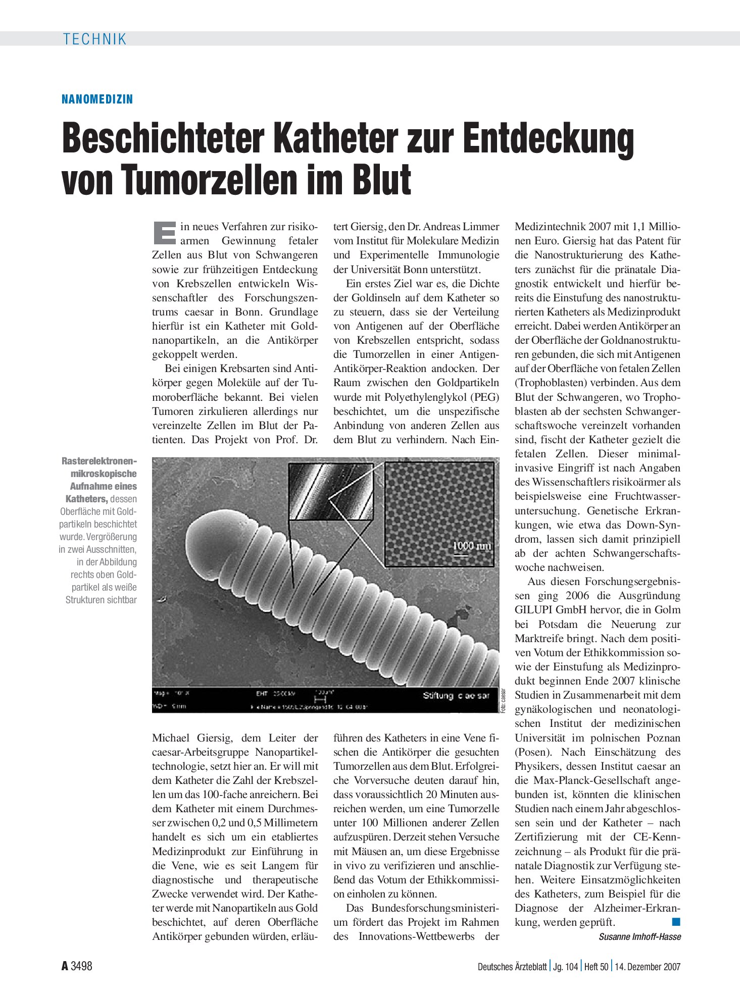 Vorschauseite 1: Nanomedizin: Beschichteter Katheter zur Entdeckung von Tumorzellen im Blut – Deutsches Ärzteblatt
