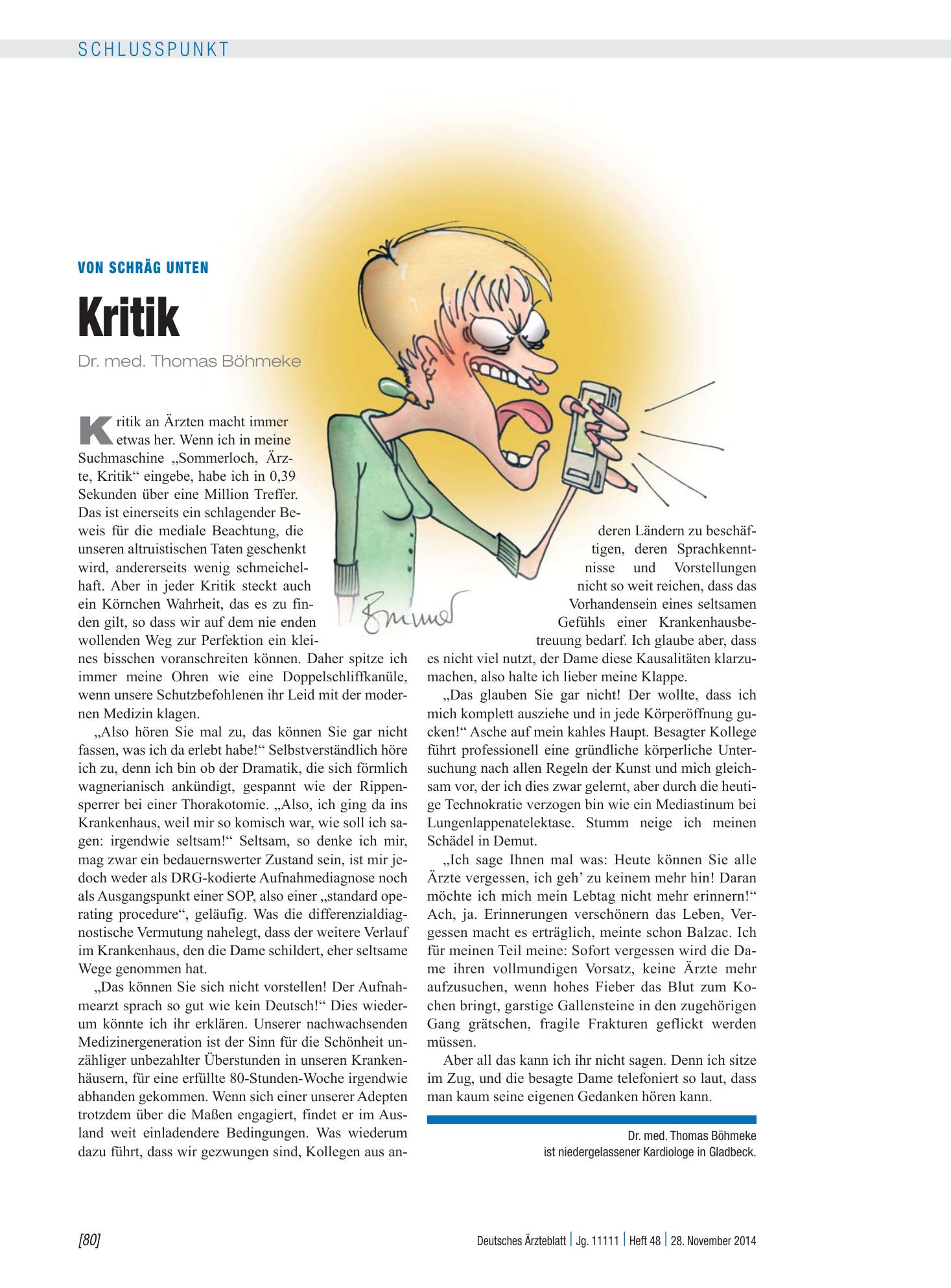 Vorschauseite 1: Von schräg unten: Kritik – Deutsches Ärzteblatt