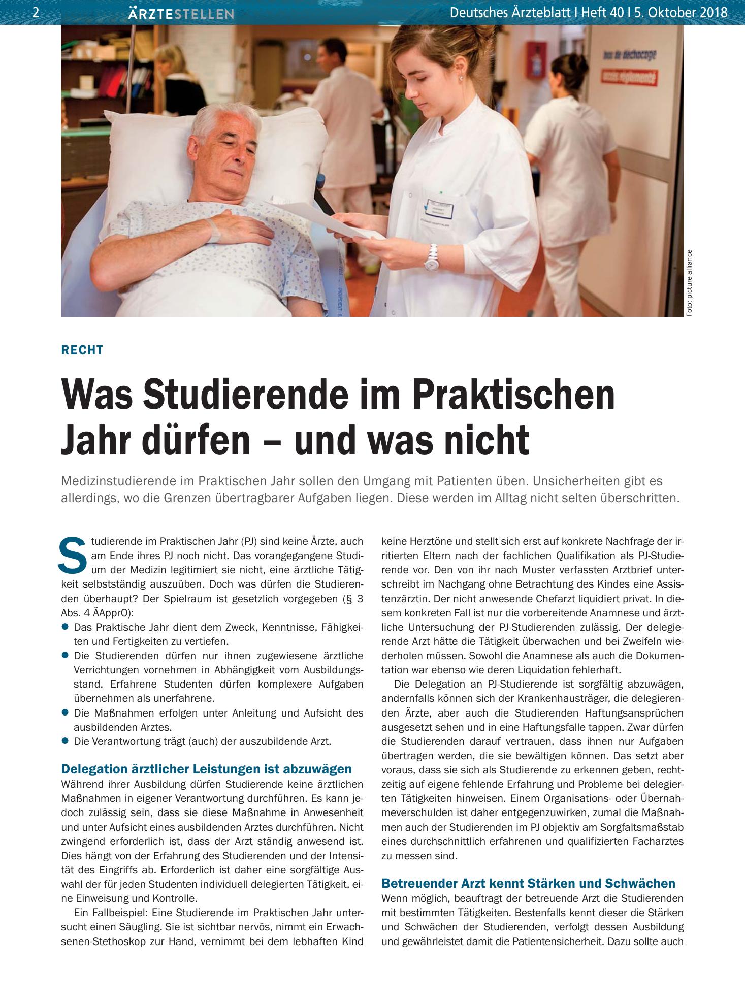 Vorschauseite 1: Recht: Was Studierende im Praktischen Jahr dürfen – und was nicht – Deutsches Ärzteblatt
