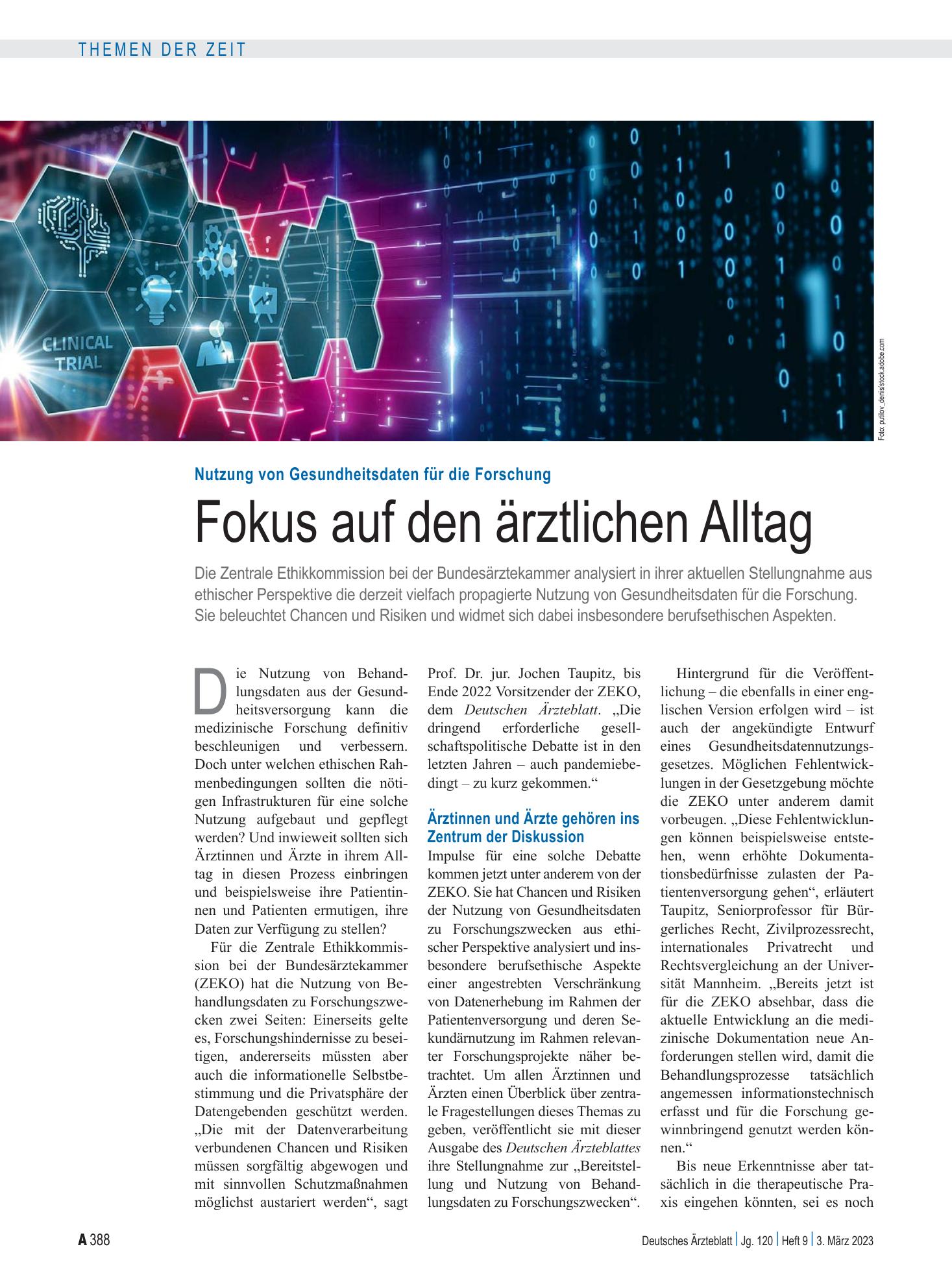 Vorschauseite 1: Nutzung von Gesundheitsdaten für die Forschung: Fokus auf den ärztlichen Alltag – Deutsches Ärzteblatt