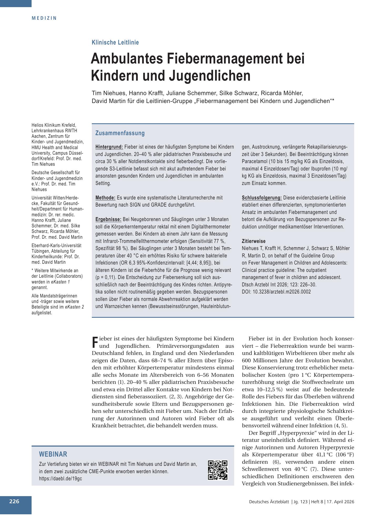 Vorschauseite 1: Ambulantes Fiebermanagement bei Kindern und Jugendlichen – Deutsches Ärzteblatt